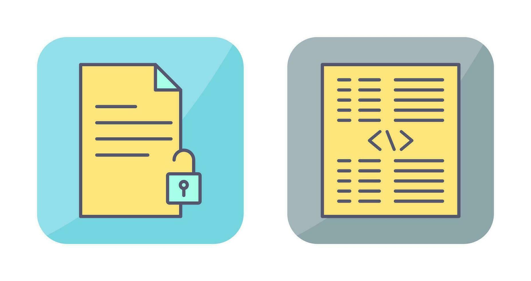 unlock document and piece of code Icon vector