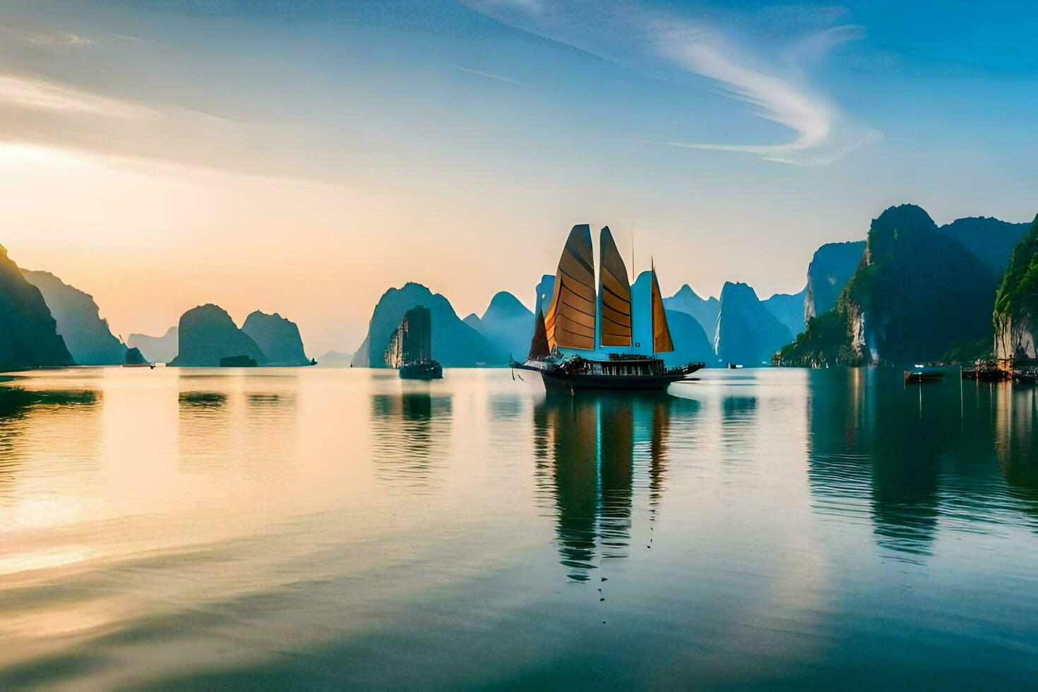 the sunset in halong bay. AI-Generated photo