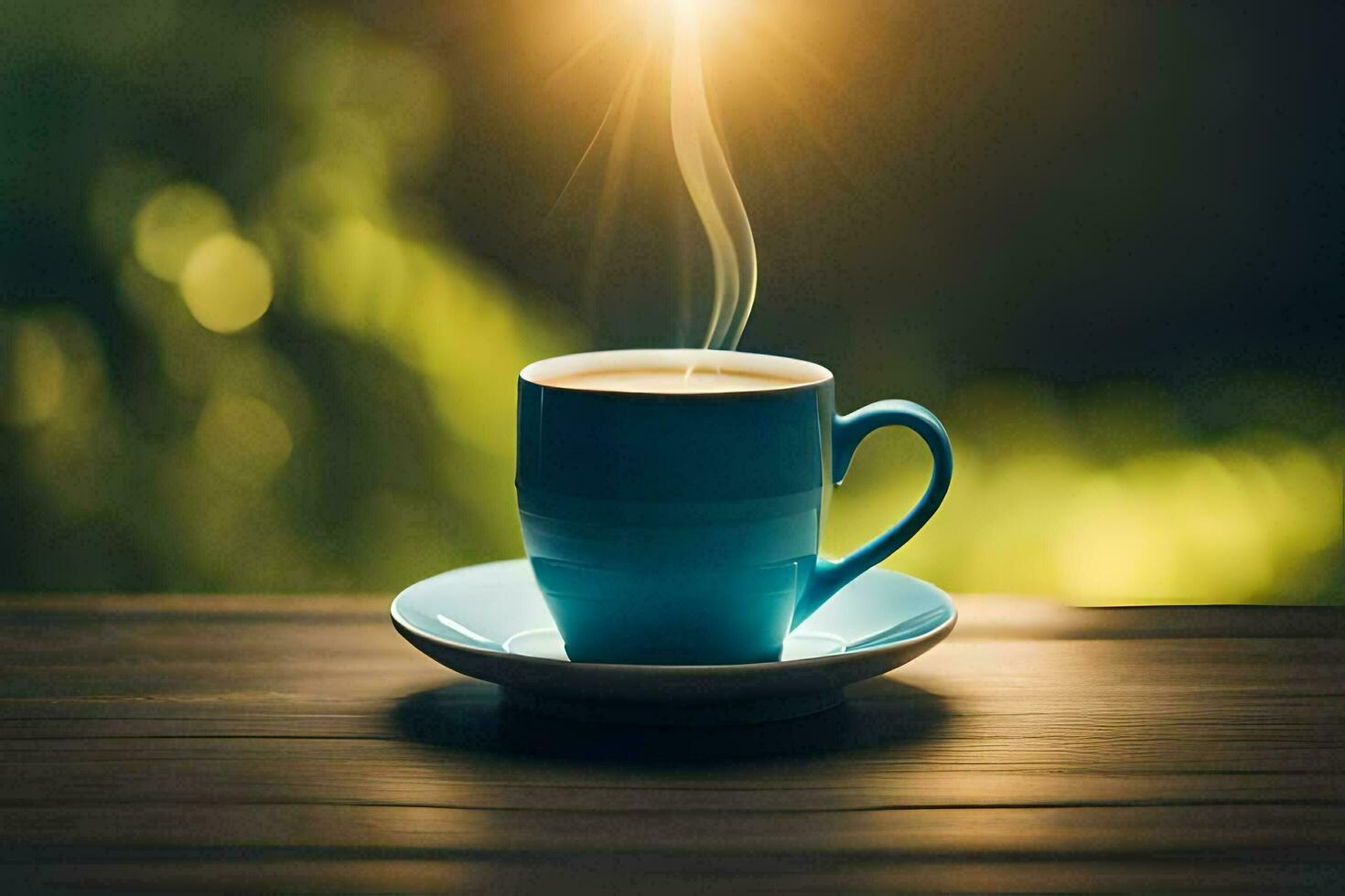 a cup of coffee on a wooden table. AI-Generated photo
