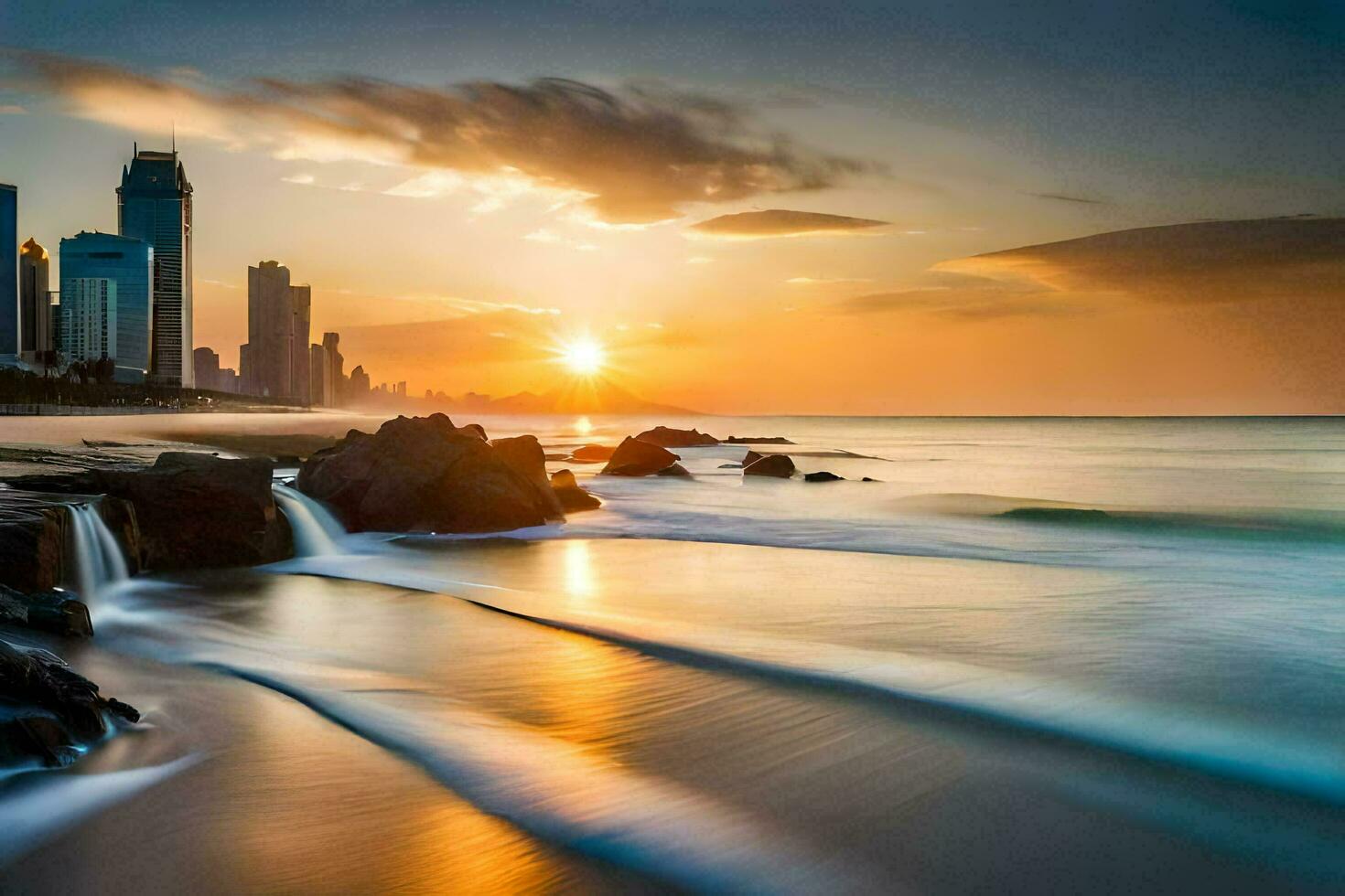 the city skyline in dubai at sunset. AI-Generated photo