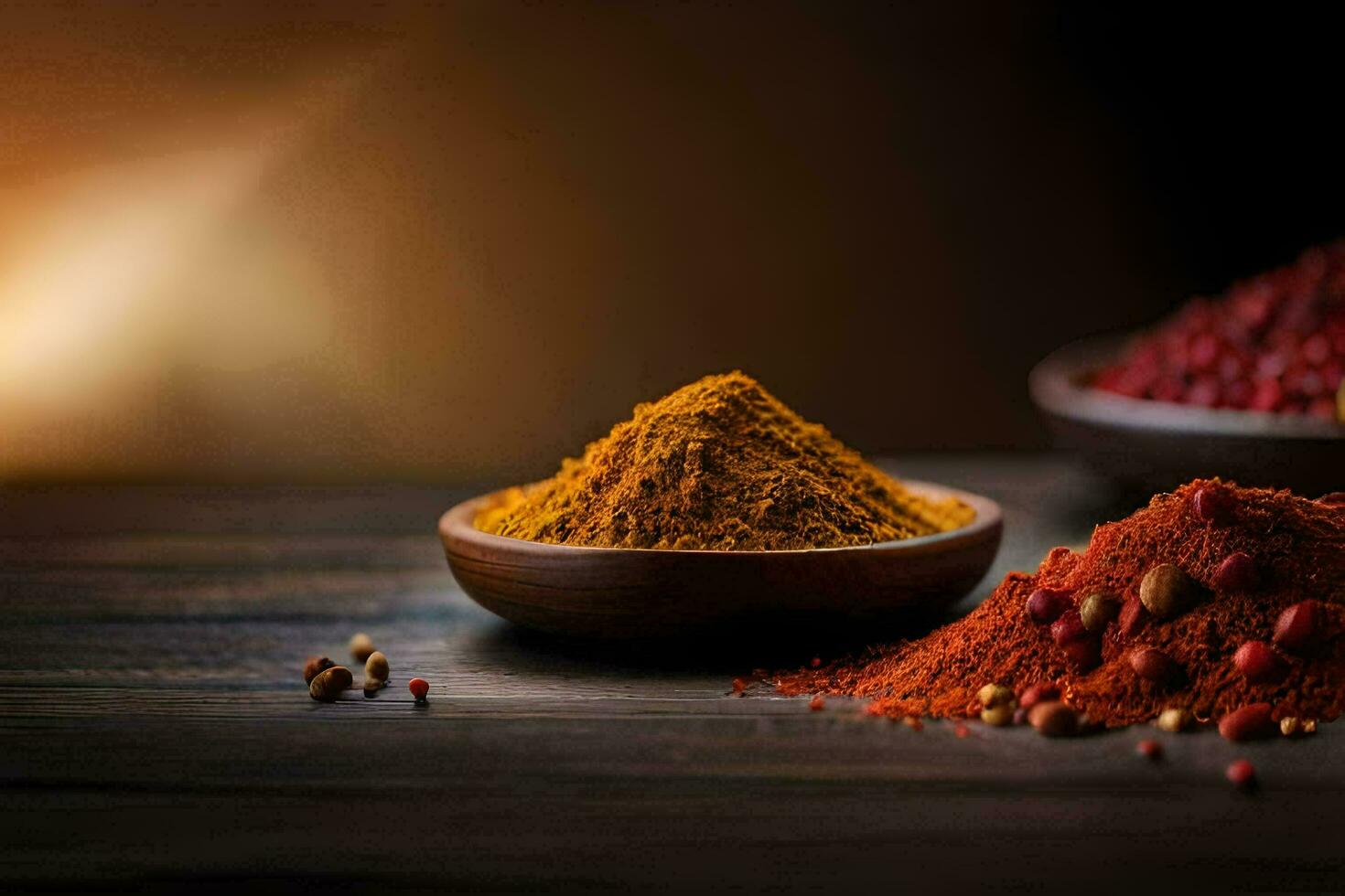 spices and spices on a wooden table. AI-Generated photo