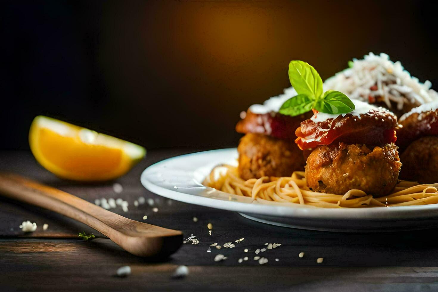 meatballs with tomato sauce and cheese on a plate. AI-Generated photo