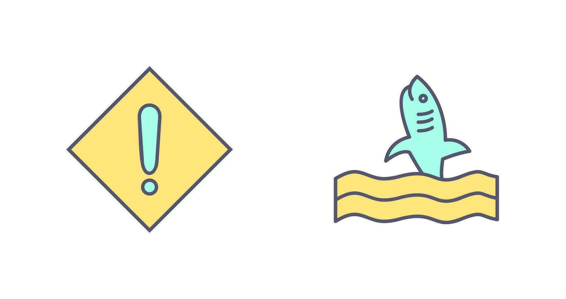 caution sign and dangerous shark  Icon vector