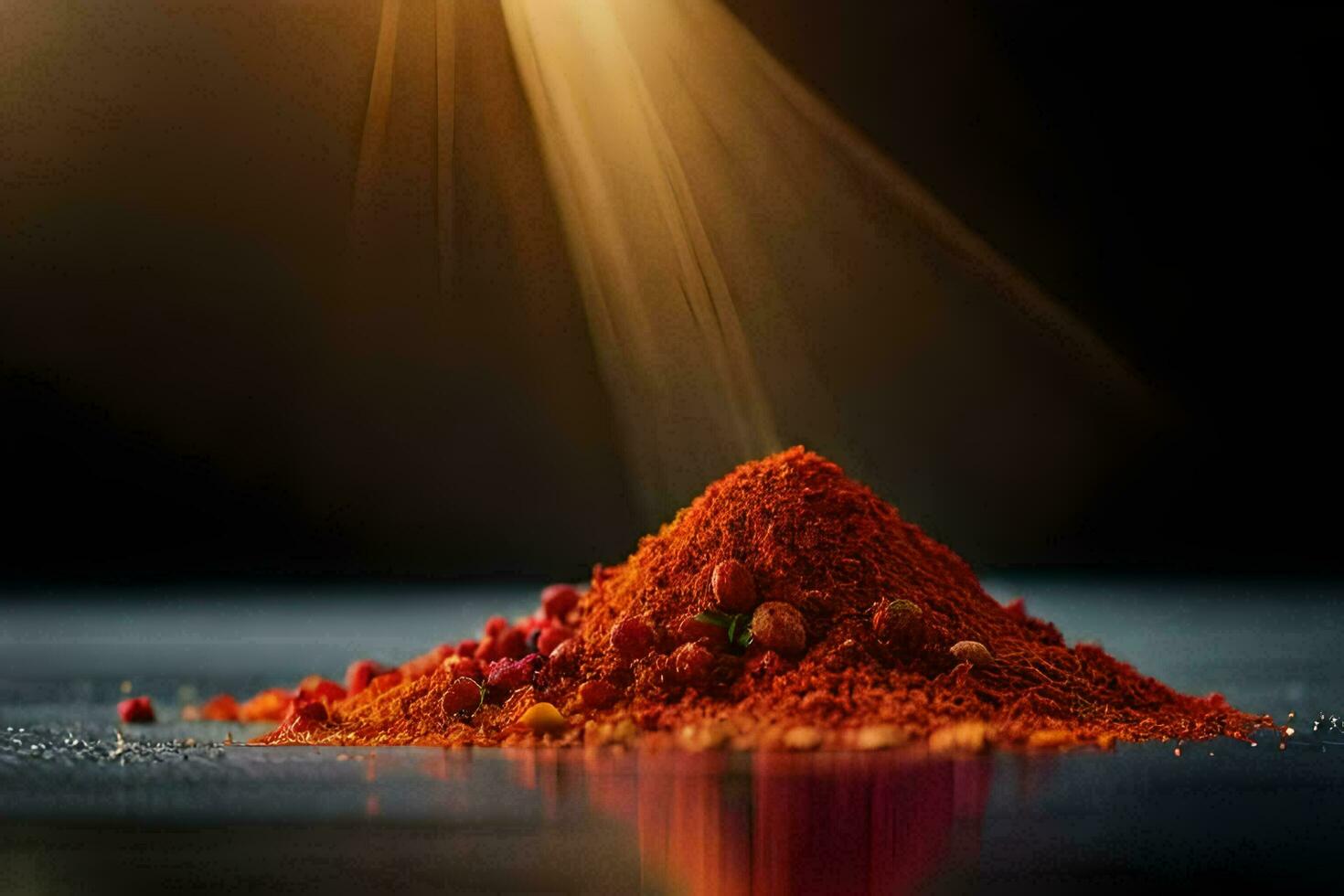 a pile of red spices on a black background. AI-Generated photo