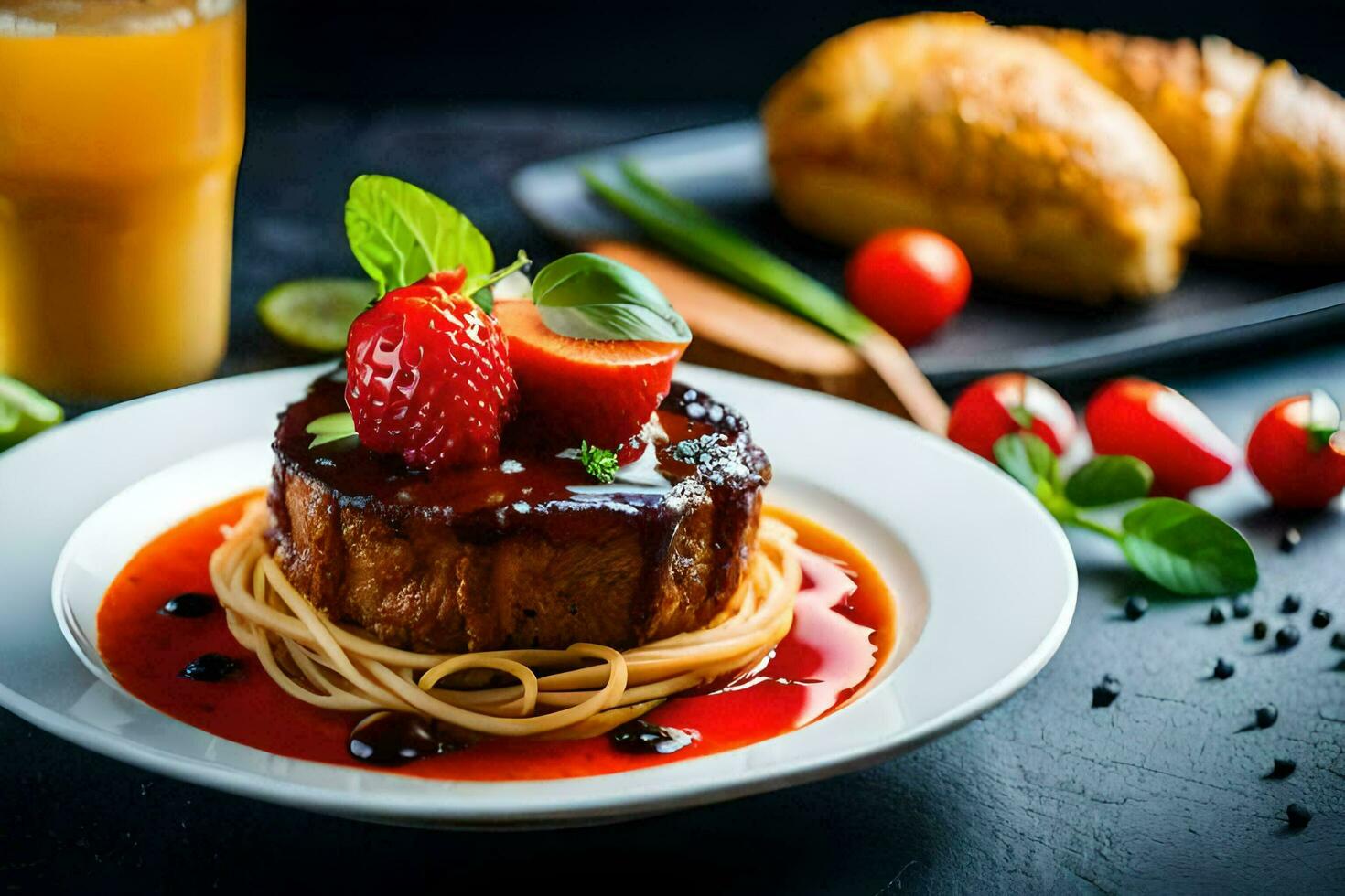 the food is served on a plate with a knife and fork. AI-Generated photo