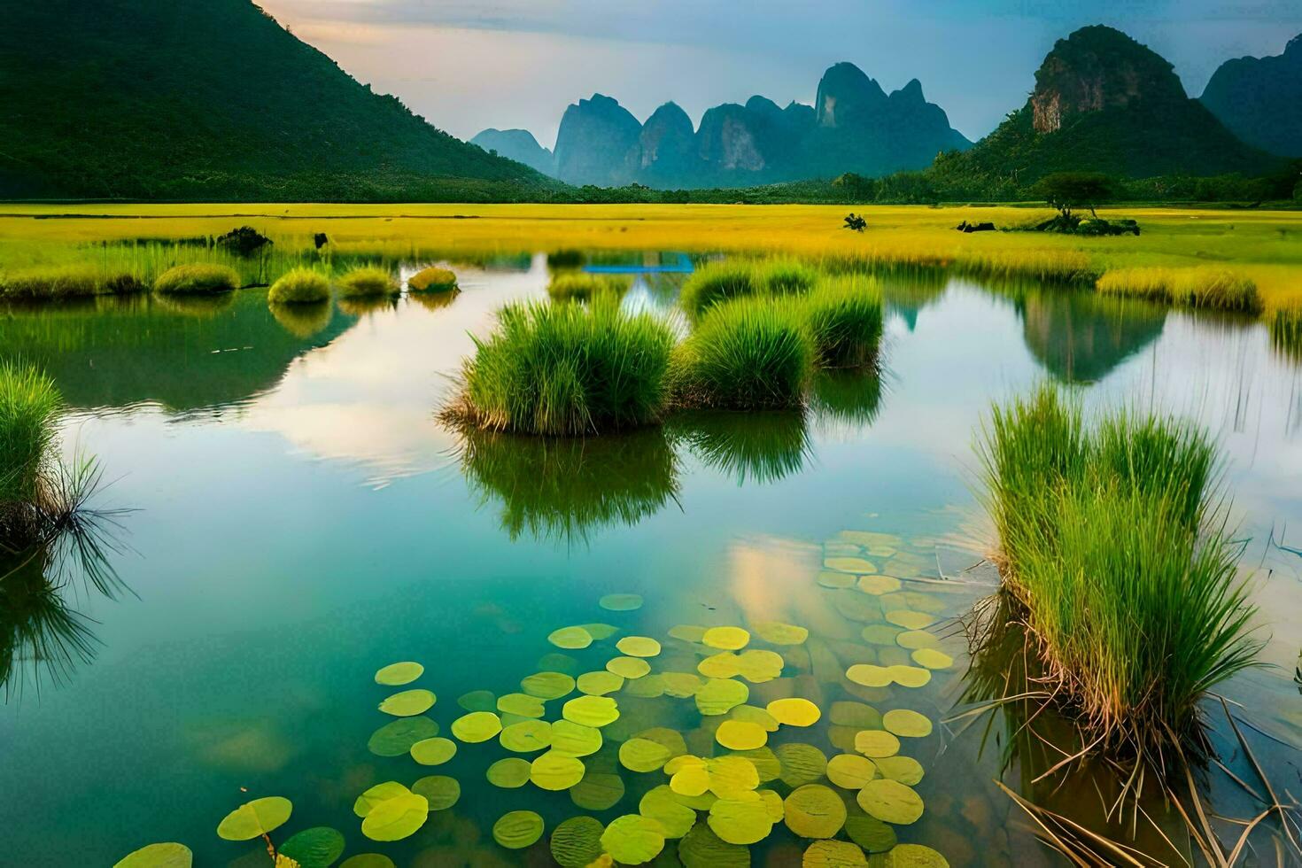 the li river in china. AI-Generated photo