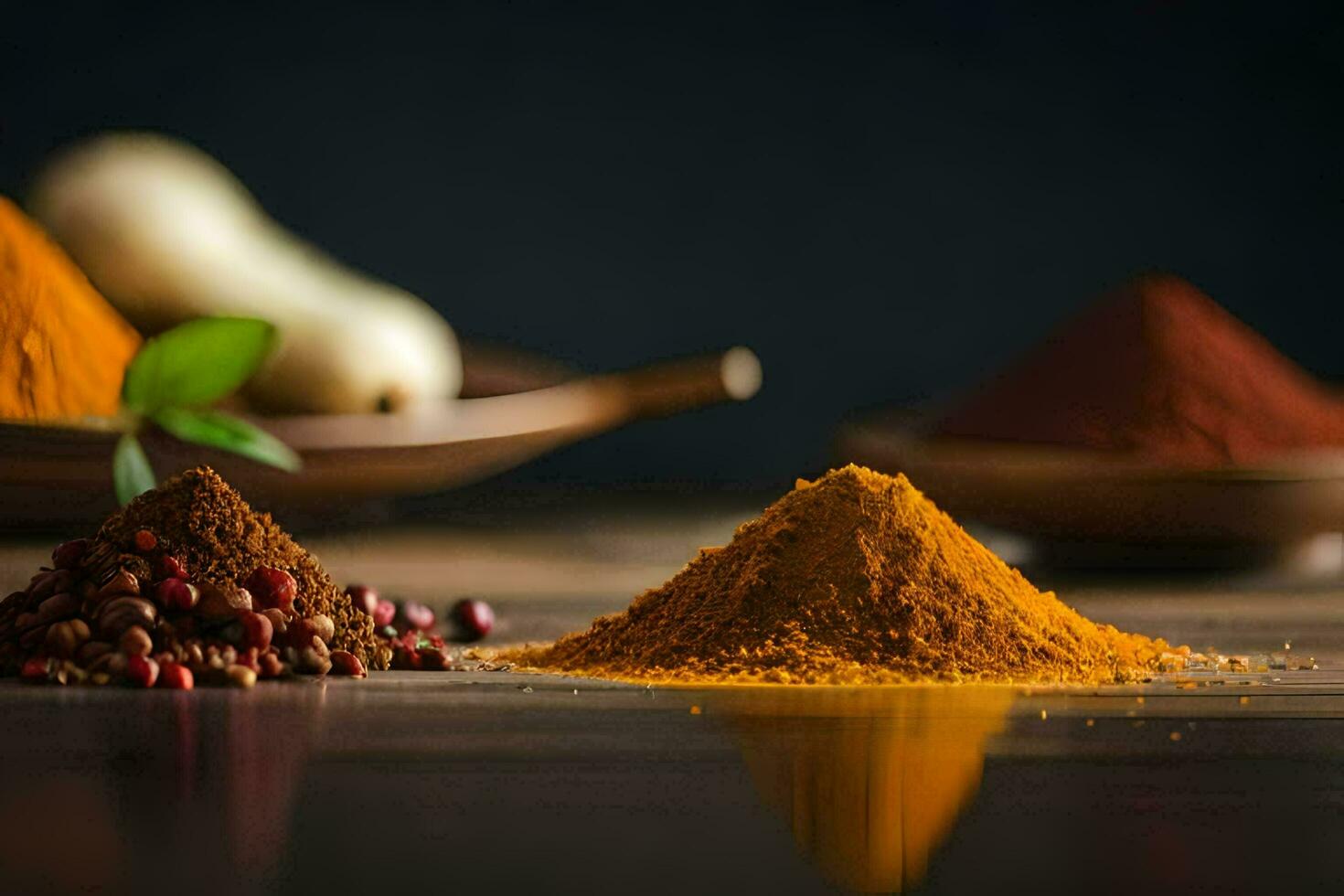 spices and spices on a wooden table. AI-Generated photo