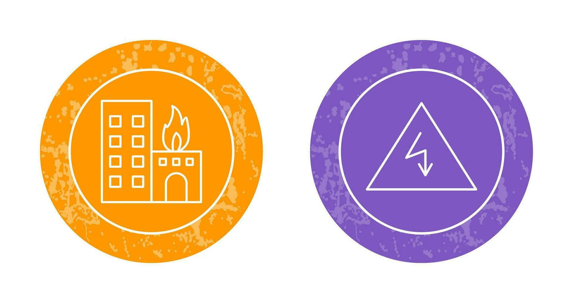 burning building and electricity danger Icon vector