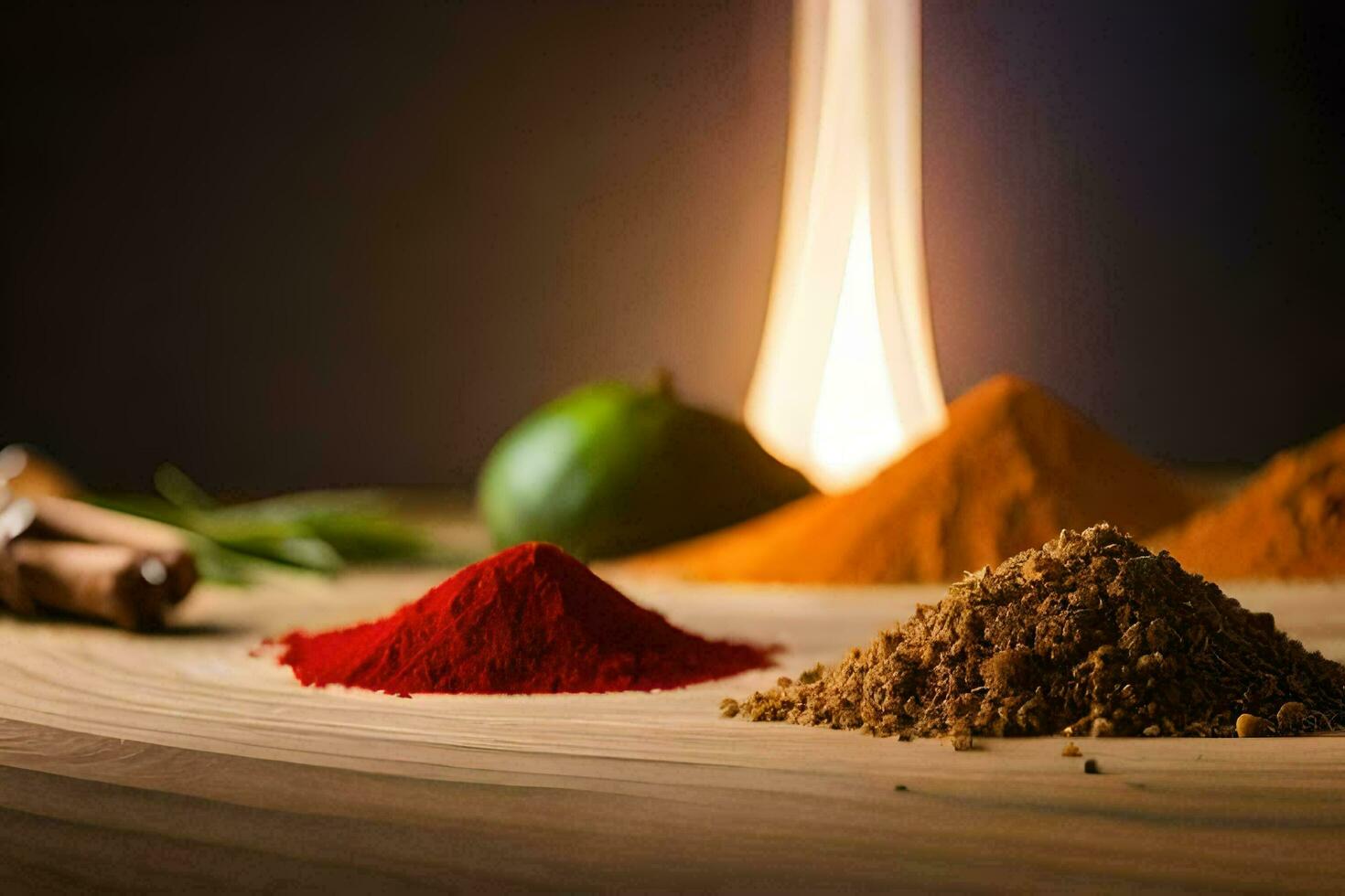 spices and spices on a wooden table. AI-Generated photo