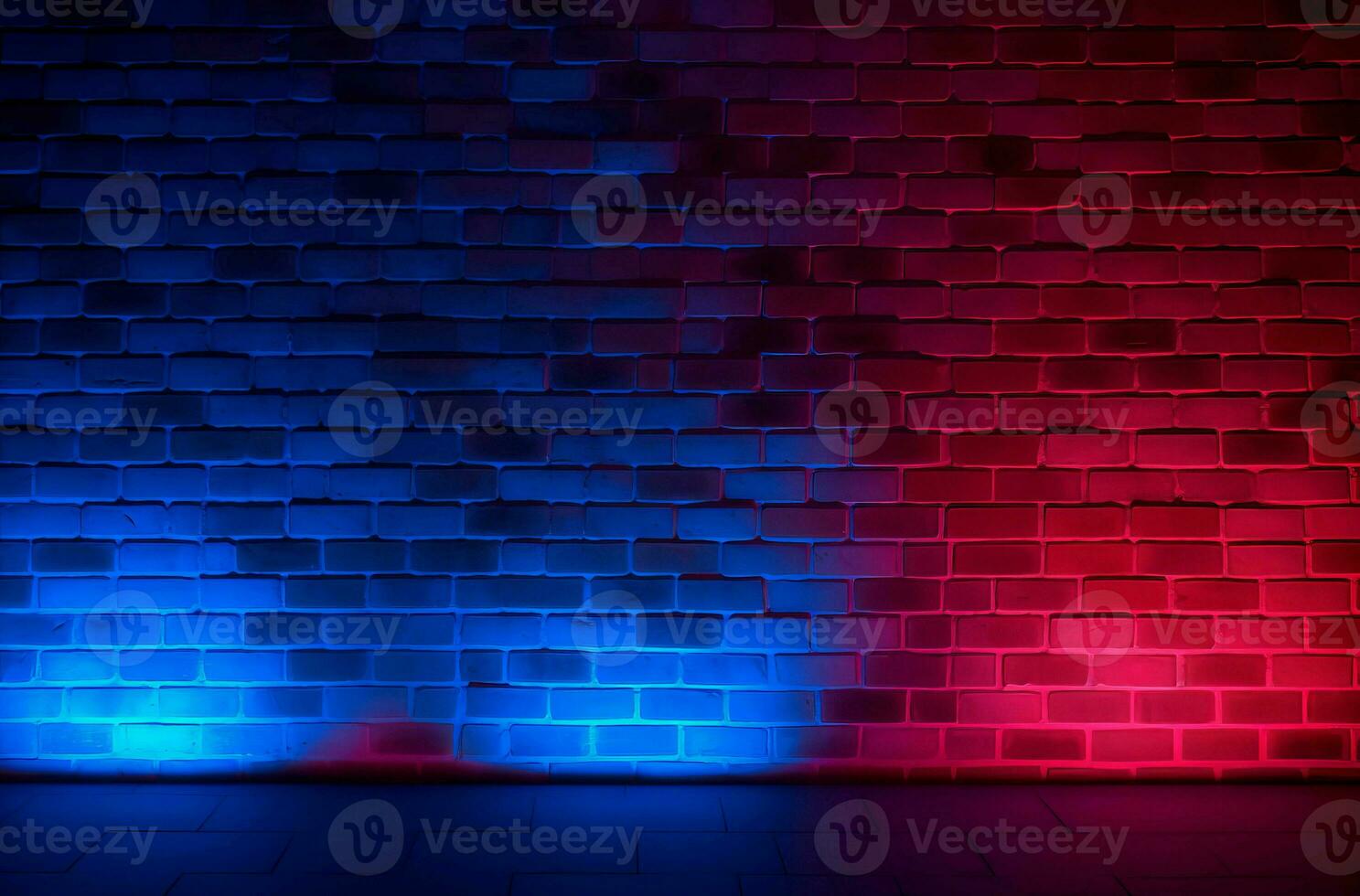 Neon blue red brick wall. Generate AI photo