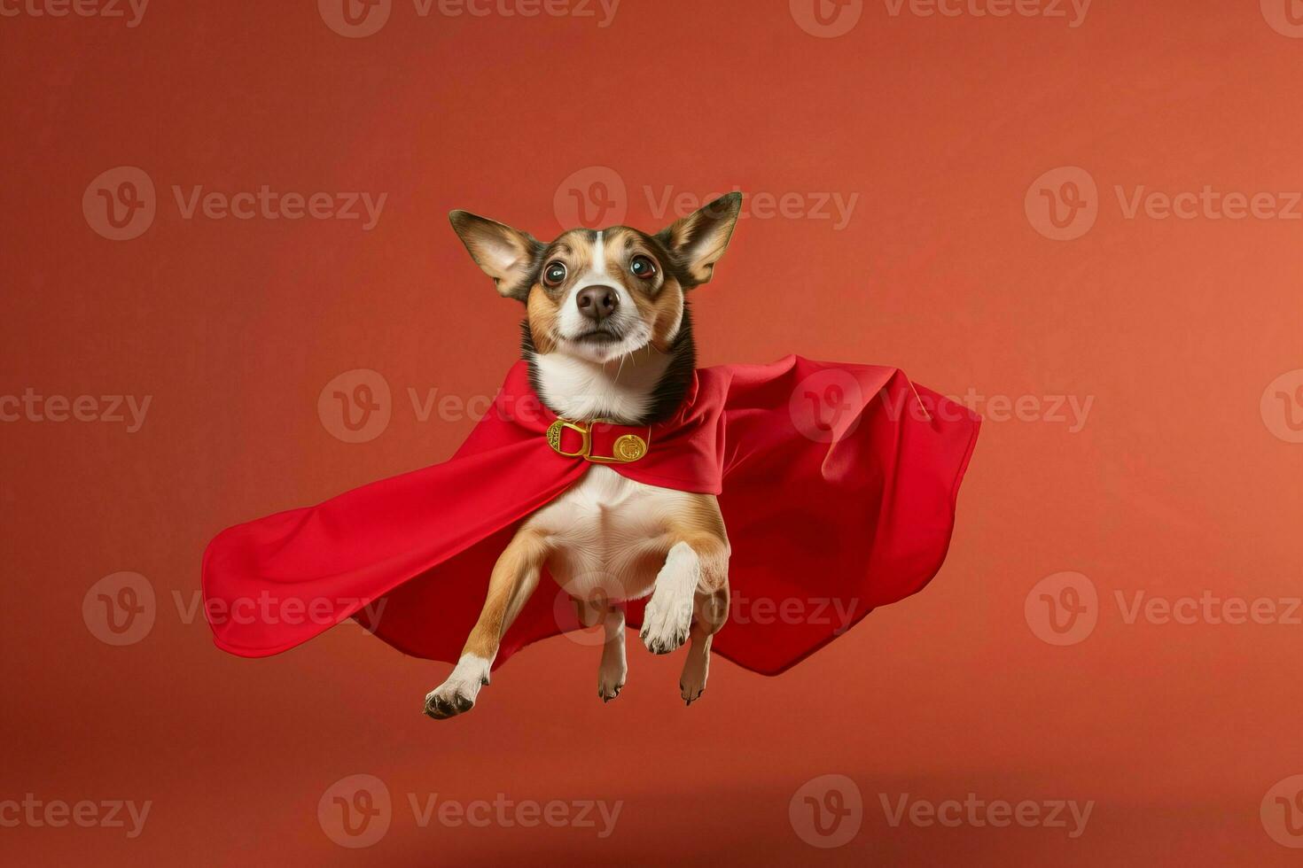 Superhero dog cape on red background. Generate Ai photo