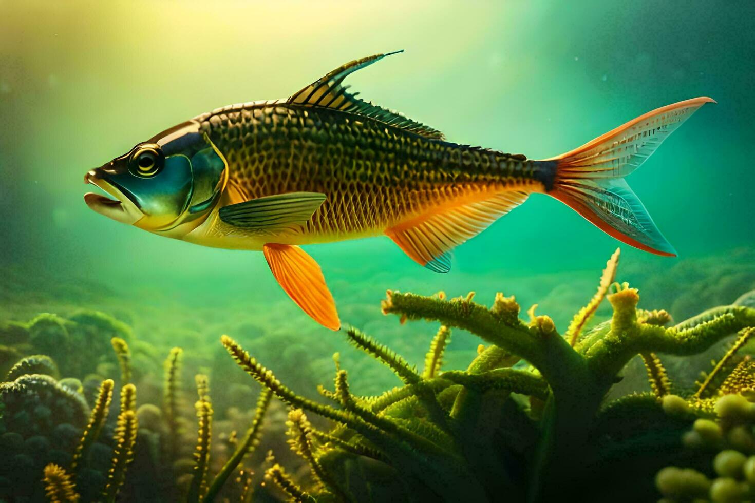 fish in the ocean with coral and plants. AI-Generated photo