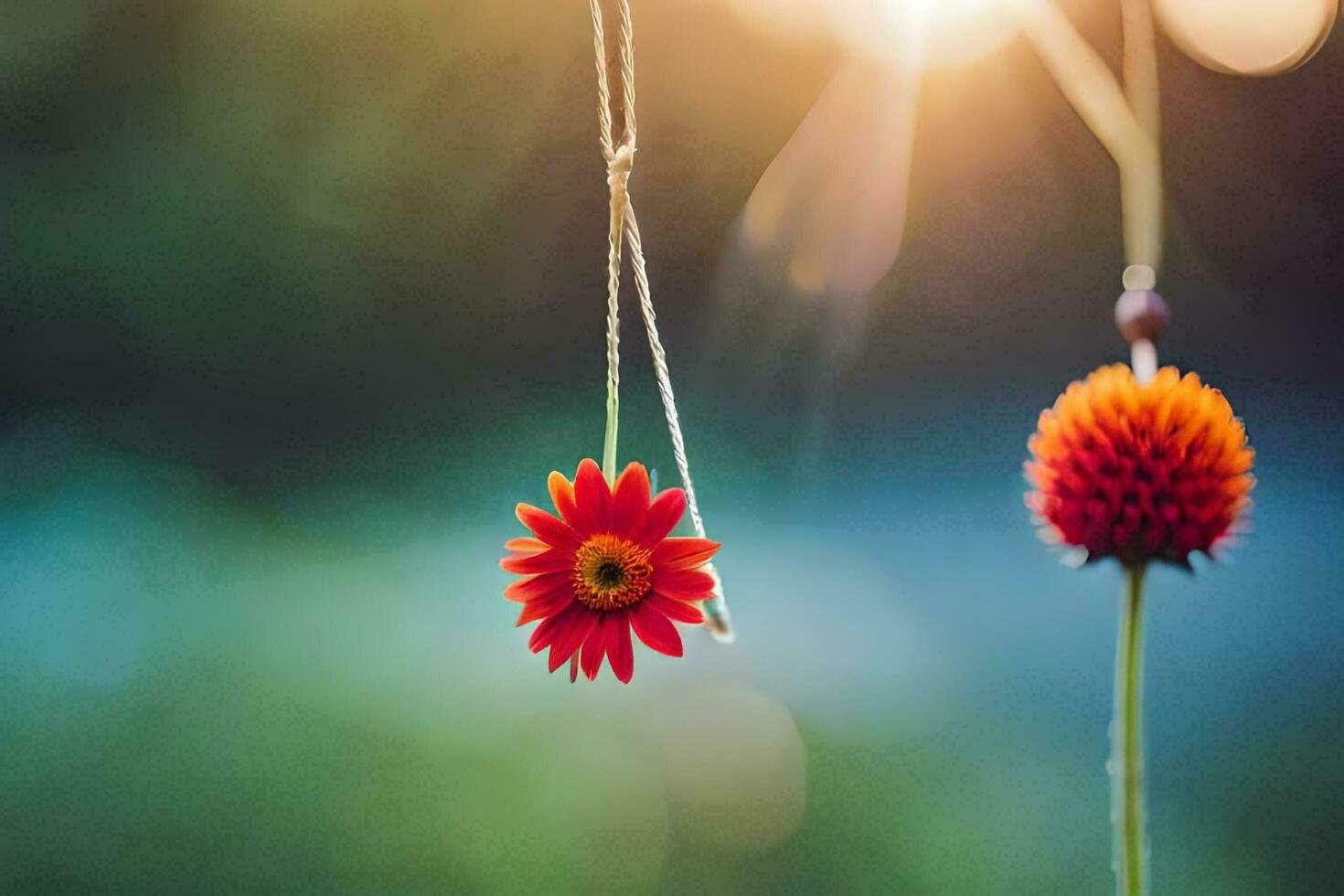 red flower hanging from a string. AI-Generated photo