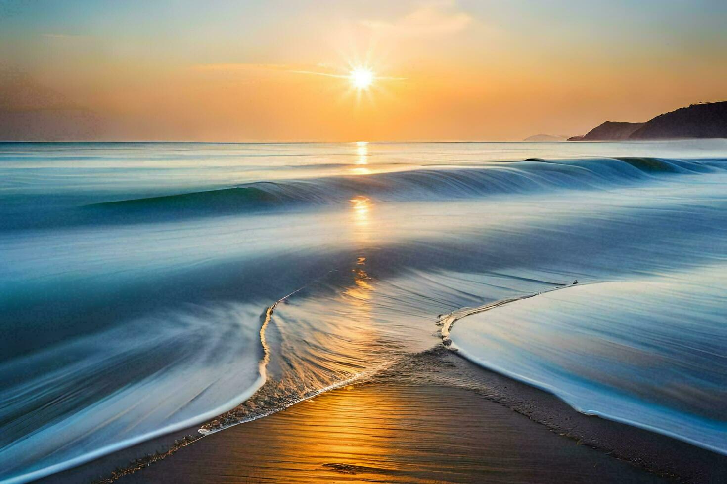 the sun rises over the ocean and waves. AI-Generated photo