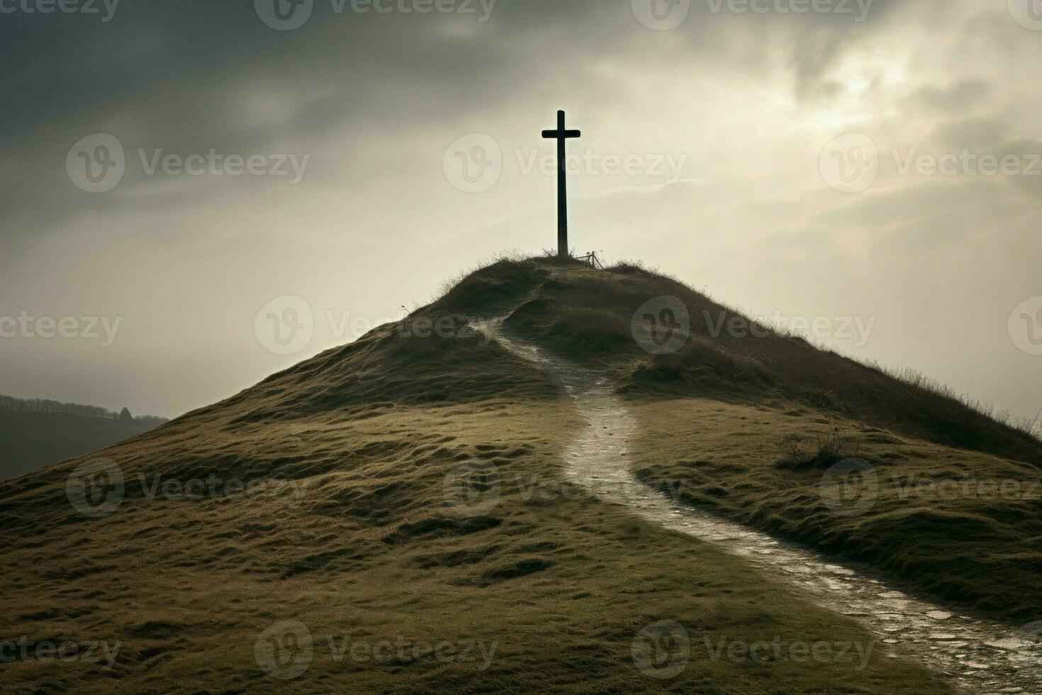 prominente cruzar católico colina. generar ai foto