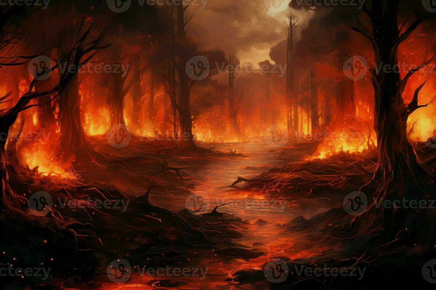 Destructive Burning forest. Generate Ai photo