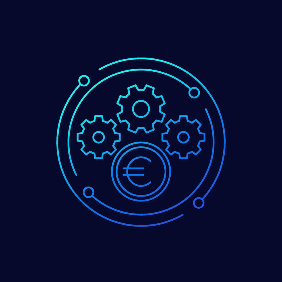 money management icon with euro, linear design vector