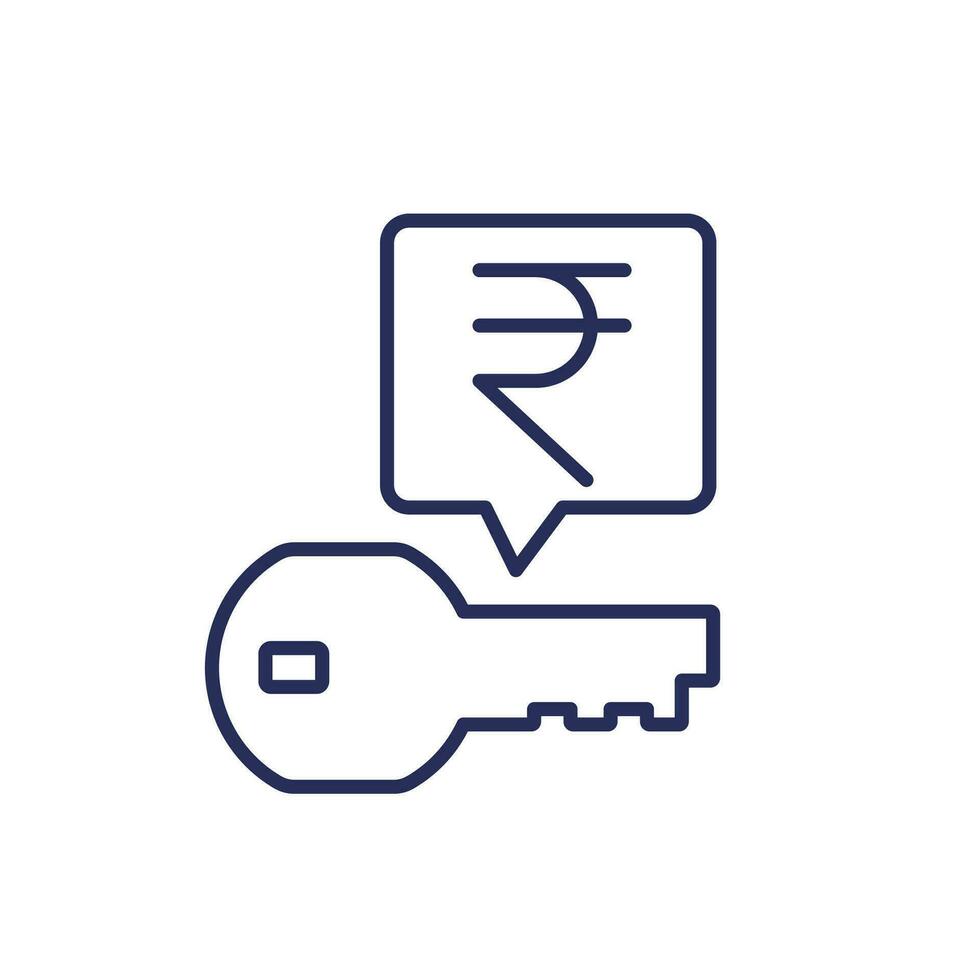 Key money icon with a rupee, line vector