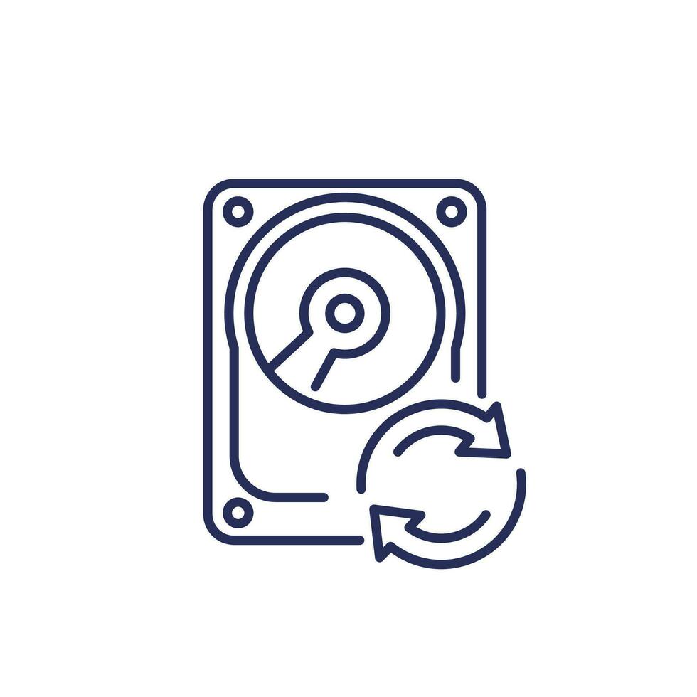 HDD backup, hard drive recovery line icon vector