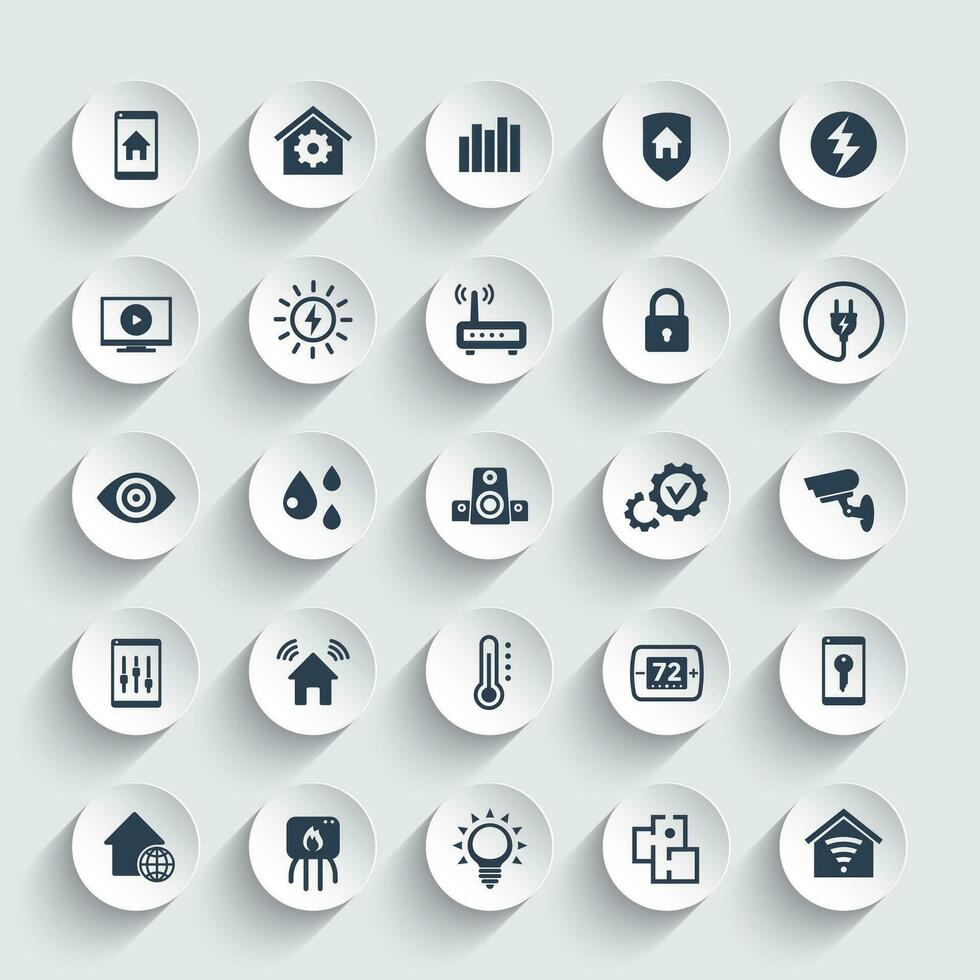 Smart home, house automation system icons set vector