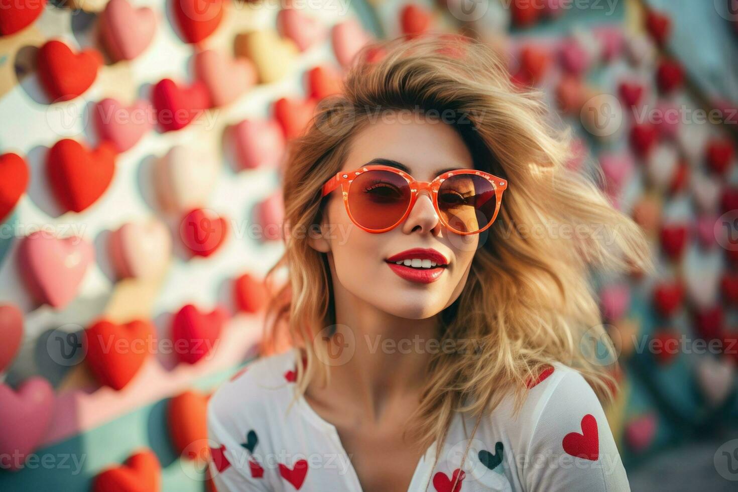 Young beautiful woman wearing sunglasses. Generate Ai photo