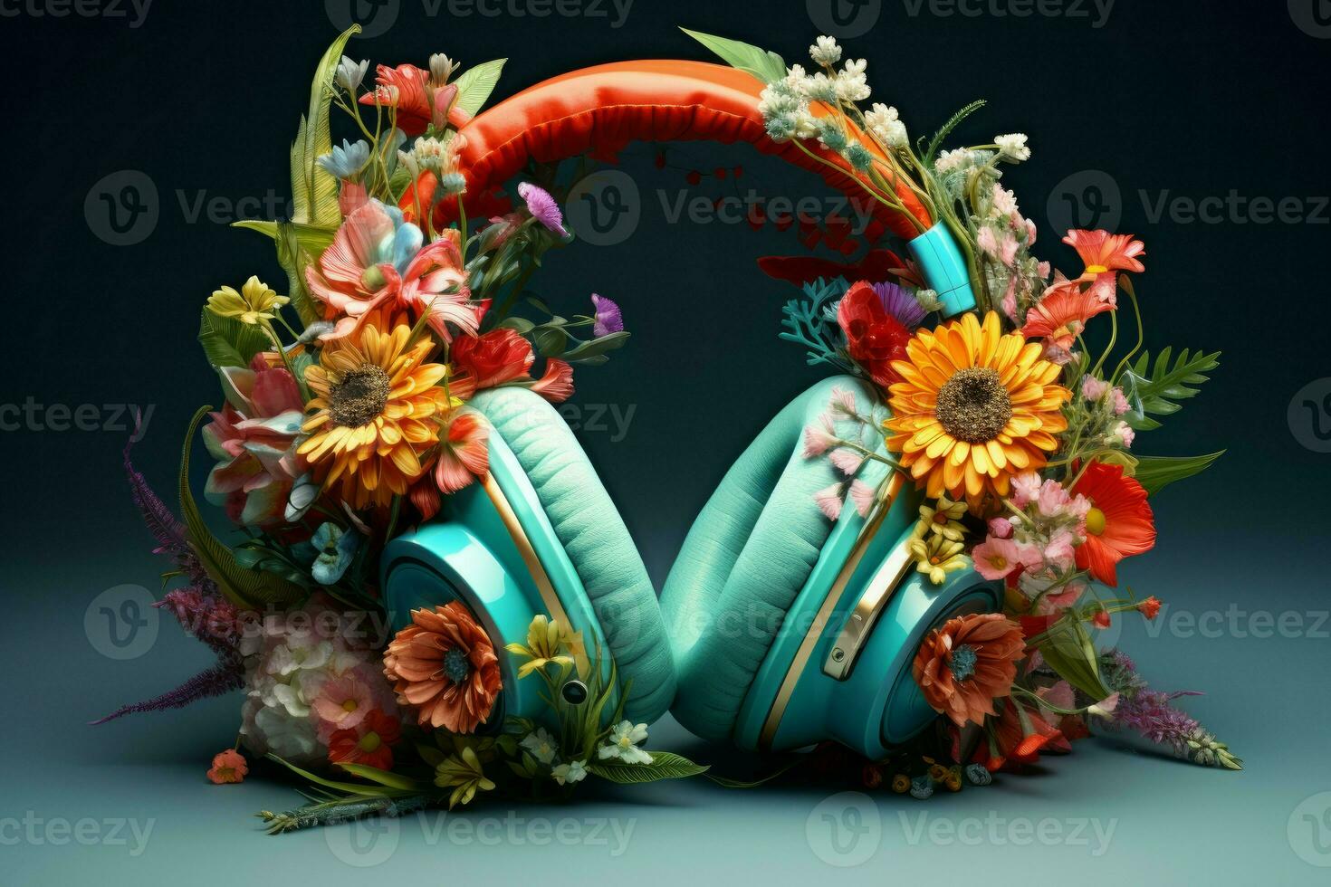 Portable Flower music headphones. Generate Ai photo