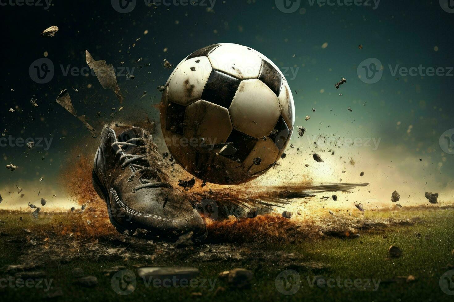 Powerful Soccer ball kick player. Generate Ai photo