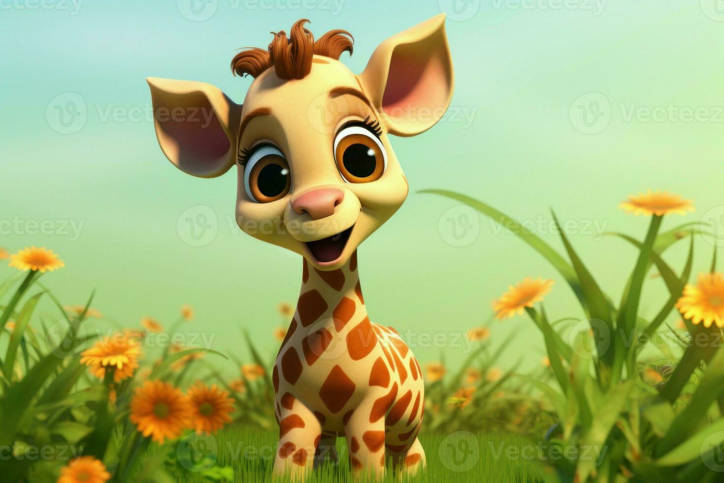 Small Cute baby giraffe. Generate Ai photo