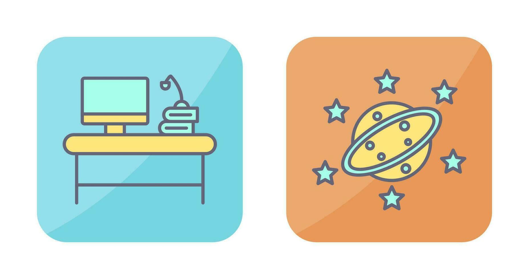 escritorio y Saturno icono vector