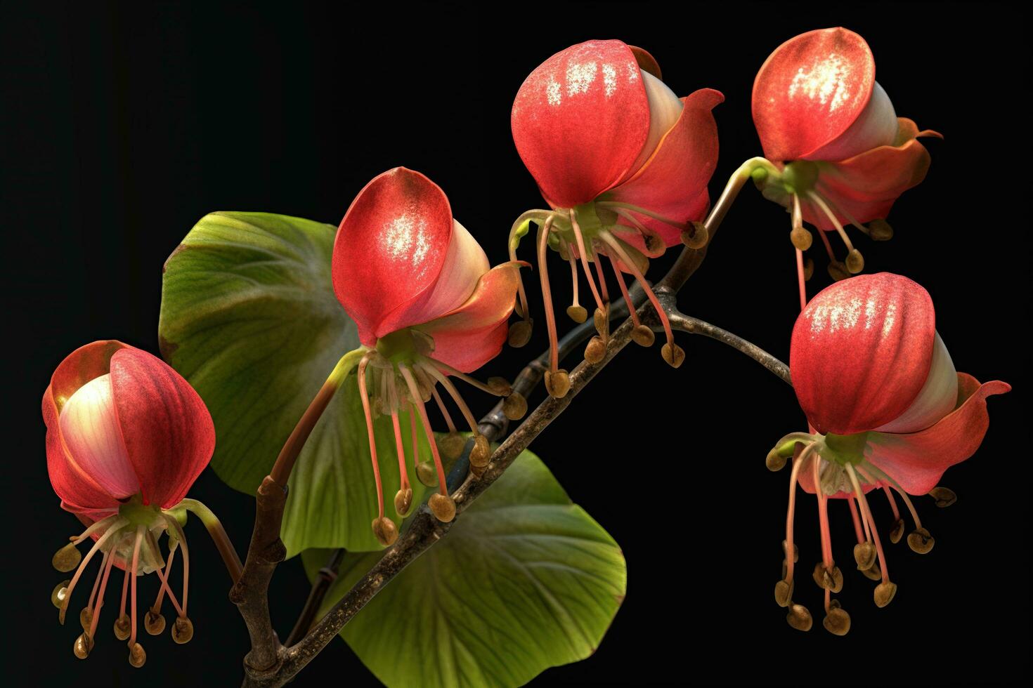 Closeup shot of beautiful and colorful blooming cannonball flowers AI Generated photo