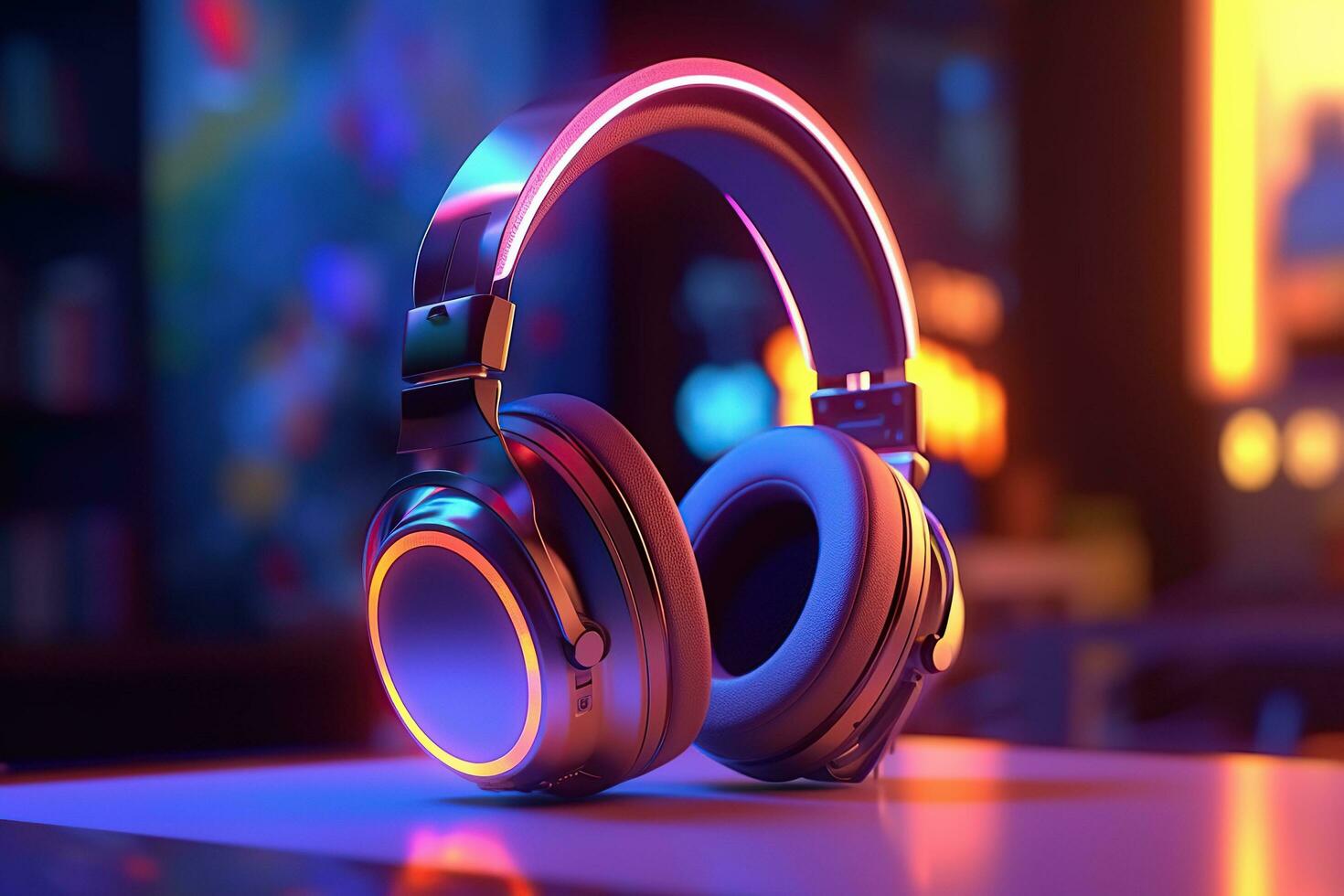 Wireless headphone with neon lights AI Generated photo