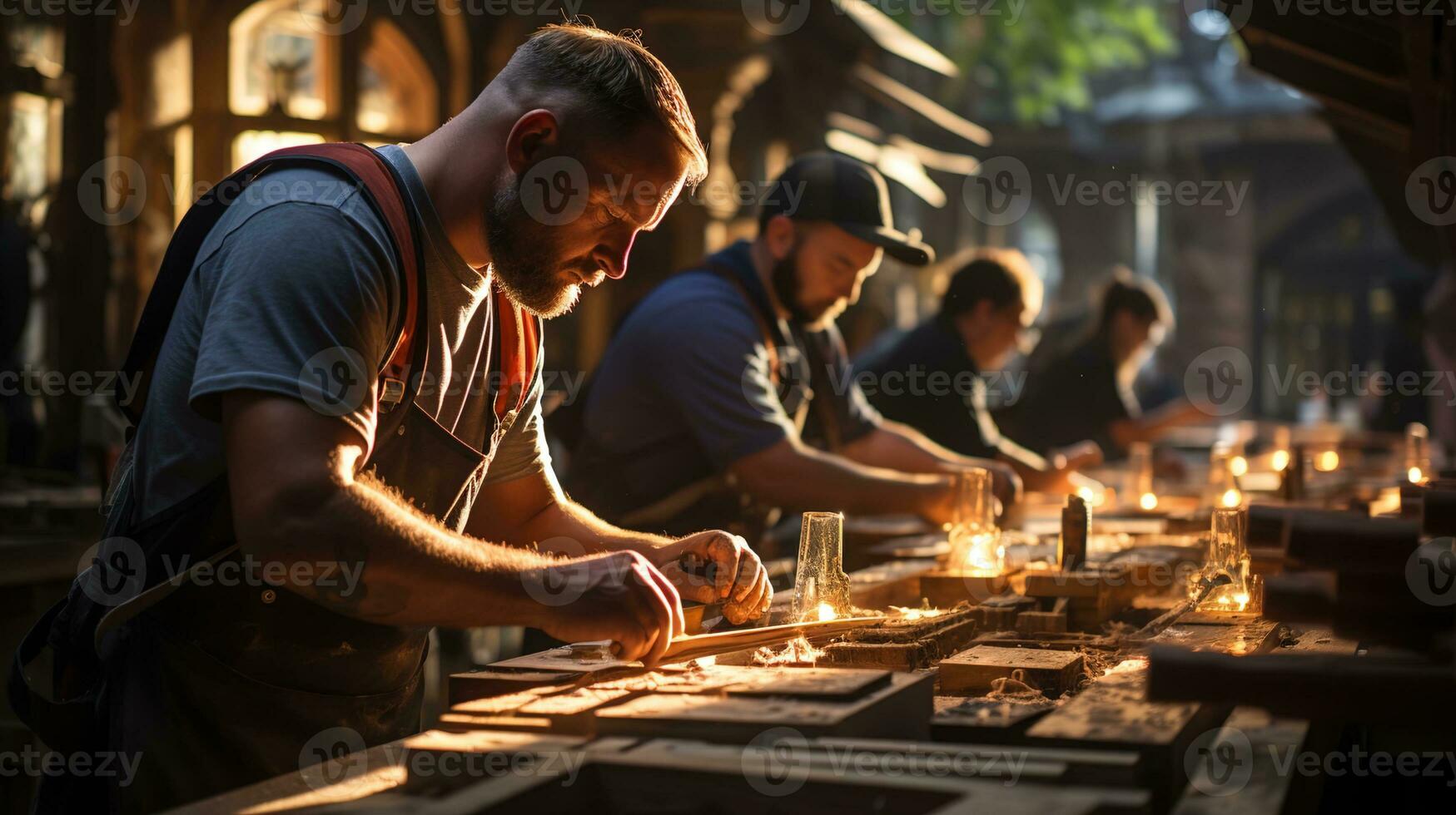 Construction workers at the city construction site in the afternoon light, an urban development and building progress concept, Ai generative photo