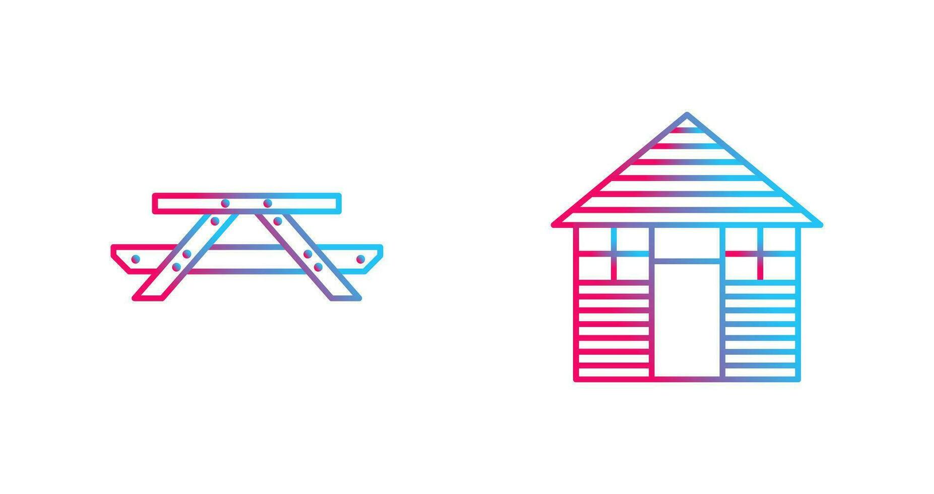 Picnic of Table and Wood Cabin Icon vector