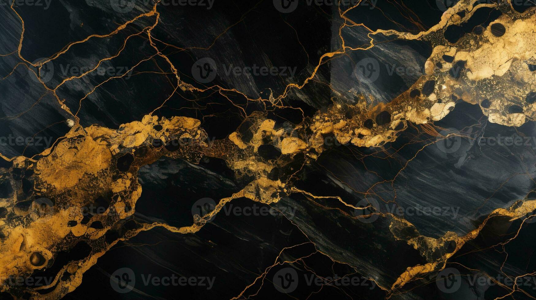 Top View of Luxurious Black and Gold Marble Background, Ideal for Elegant Product Presentation, Offering a Prestigious and Rich Setting with Shiny Glamour, Ai generative photo