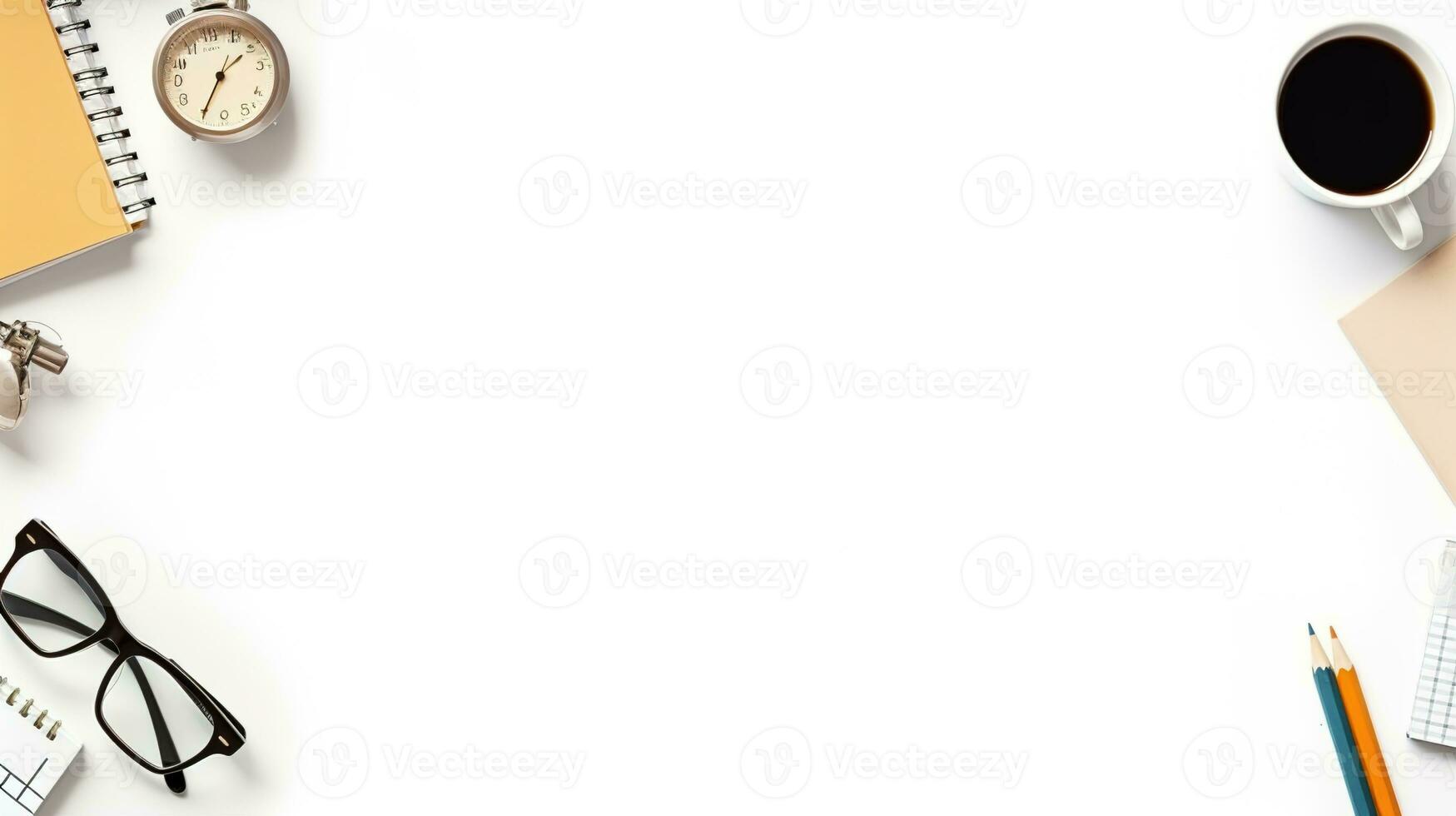 Professional Workspace Equipment Frame on White Background, Back to Office Concept with Space for Text and Advertising, Ai generative photo