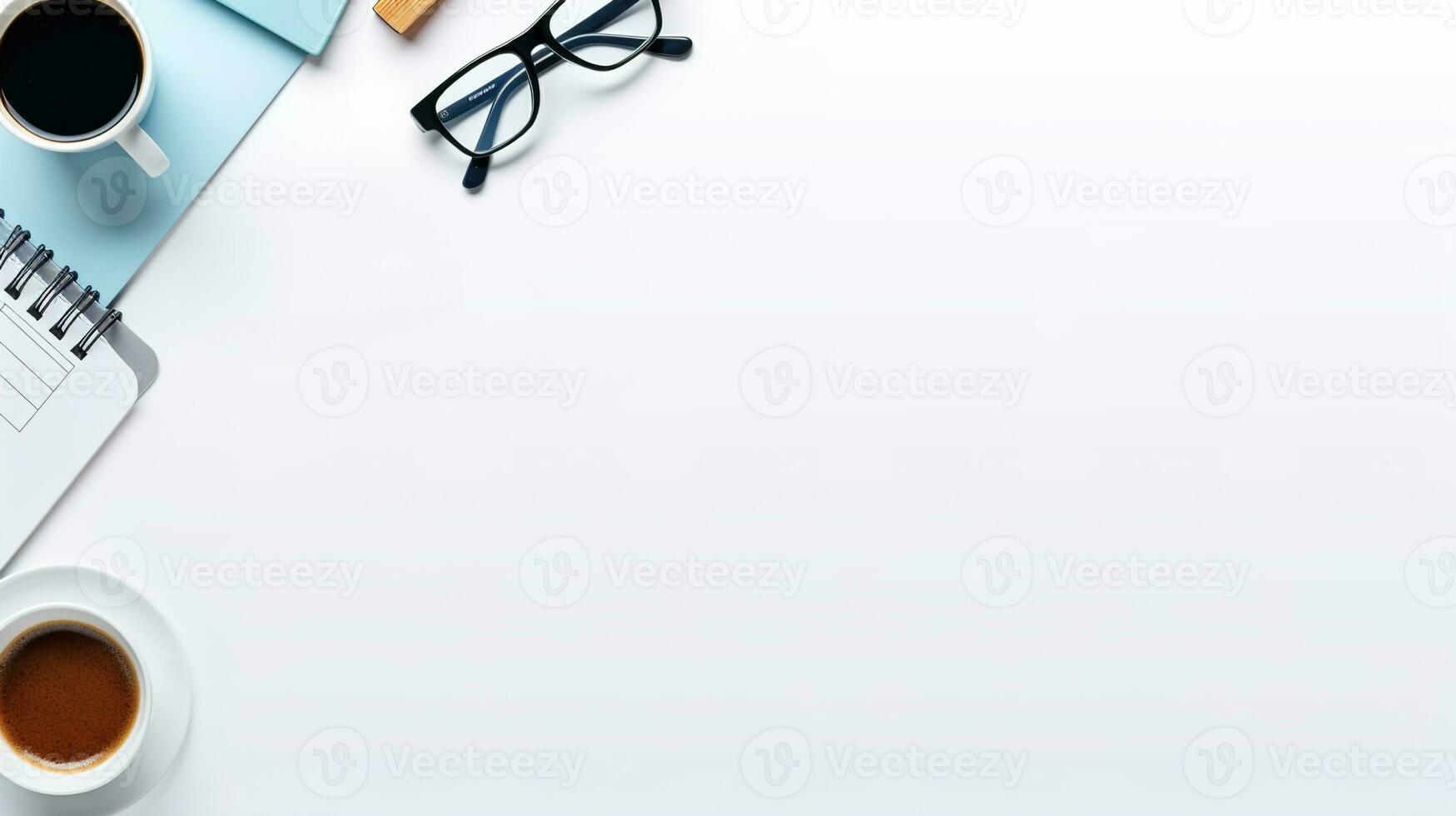 Professional Workspace Equipment Frame on White Background, Back to Office Concept with Space for Text and Advertising, Ai generative photo