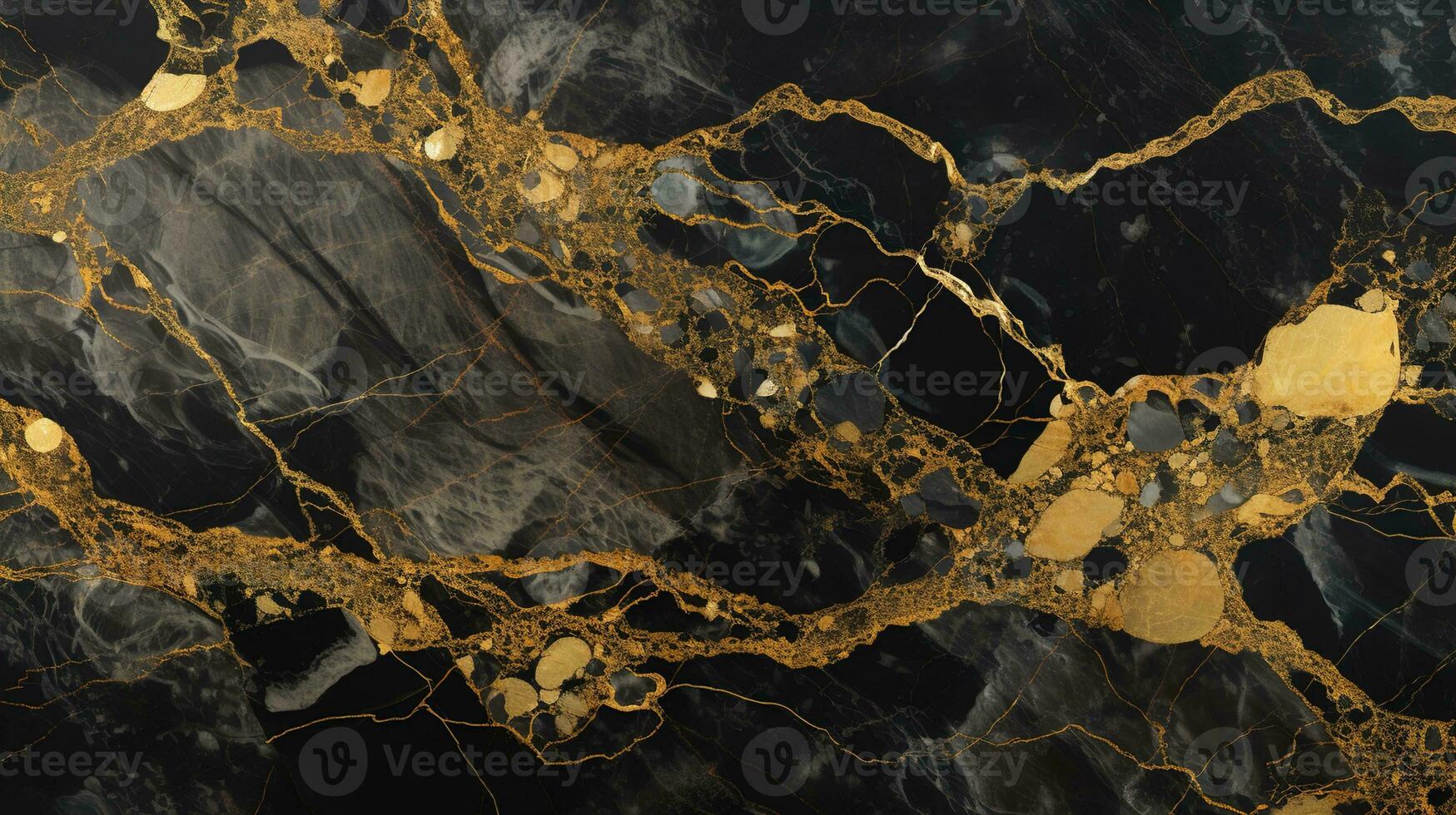 Top View of Luxurious Black and Gold Marble Background, Ideal for Elegant Product Presentation, Offering a Prestigious and Rich Setting with Shiny Glamour, Ai generative photo