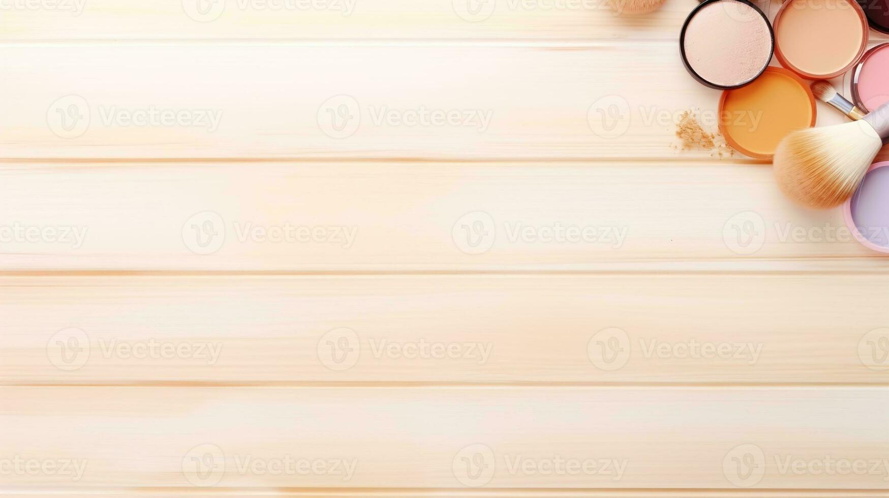 Elegance in a Frame, Beauty, Cosmetics, and Women's Equipment on a Light Wooden Background - Shopping and Discount Sale Concept with Text Space, Ai generative photo