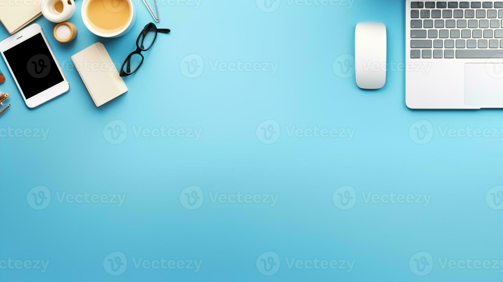 Professional Workspace Equipment Frame on White Background, Back to Office Concept with Space for Text and Advertising, Ai generative photo