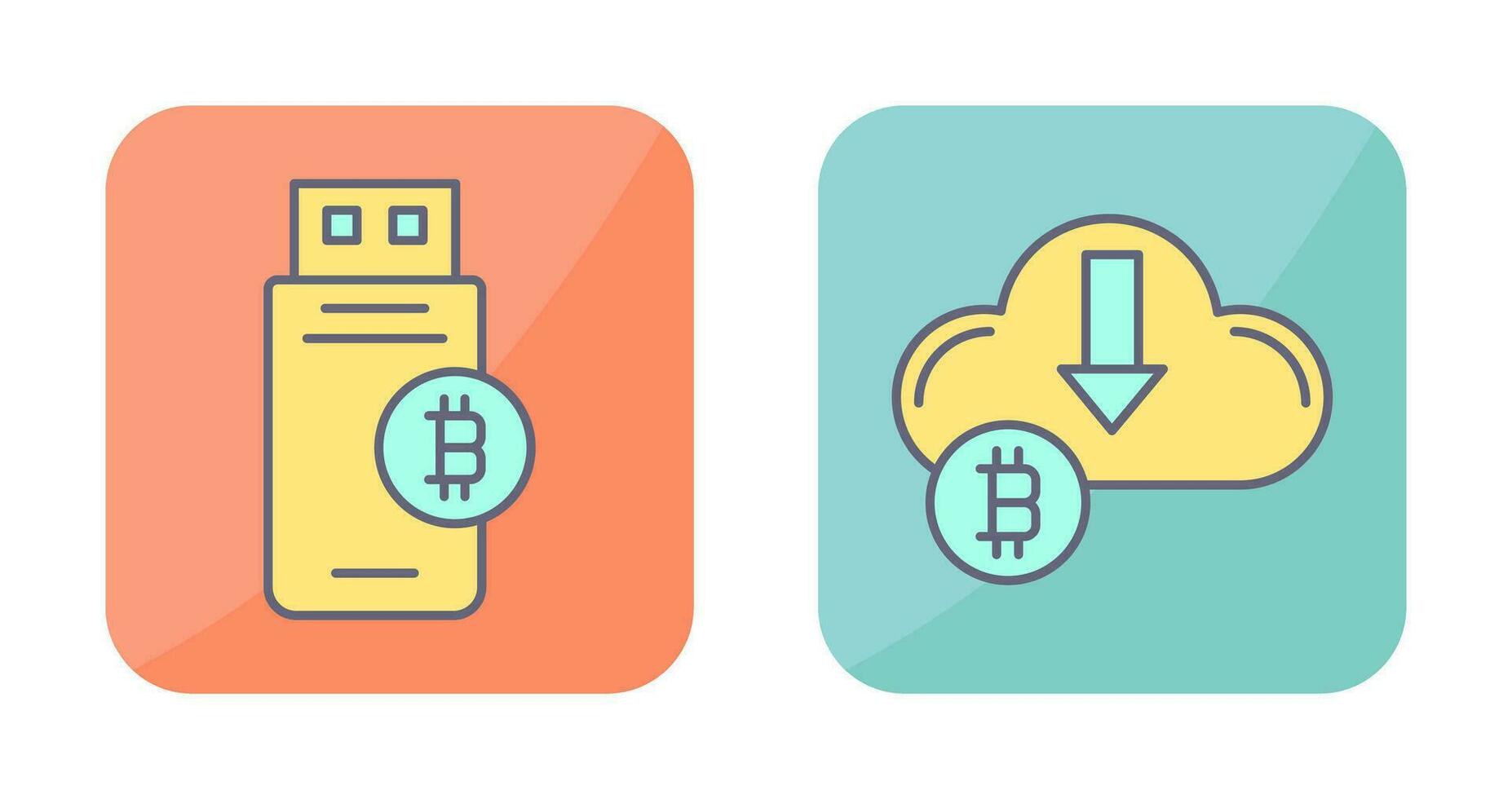 Bitcoin Usb Device and Down Arrow Icon vector