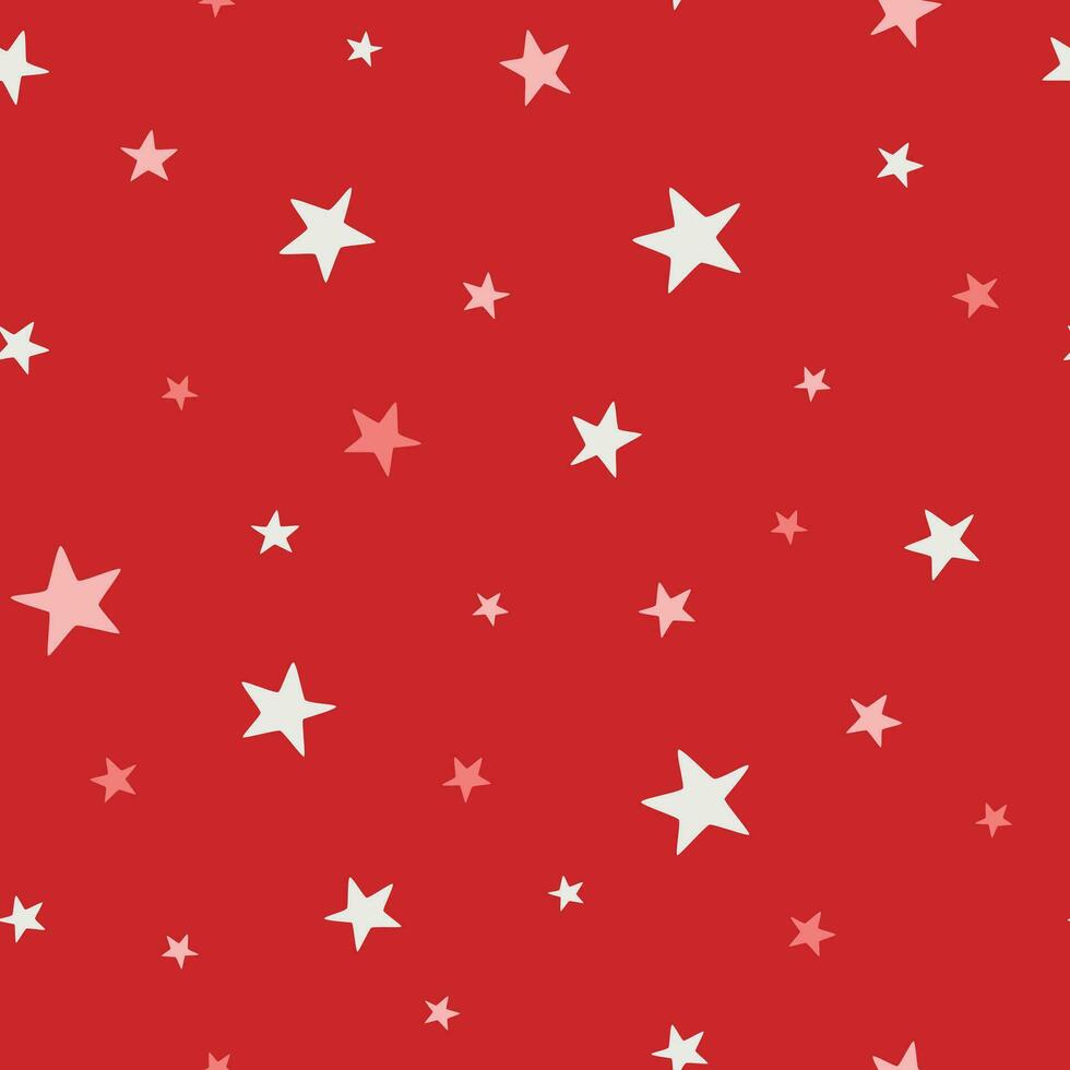 Navidad y invierno temática sin costura patrón, con blanco y rosado estrellas en rojo antecedentes vector