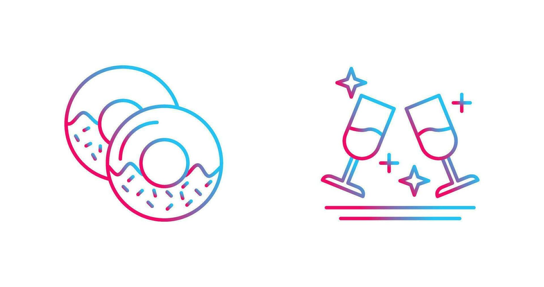 Two Glasses Romantic and Doughnut Icon vector