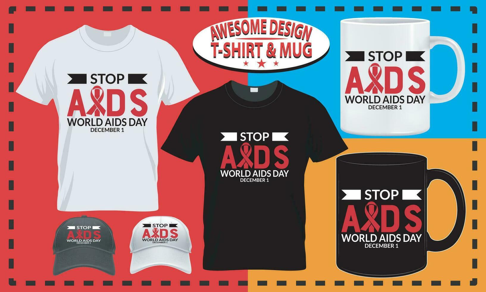mundo SIDA día camiseta y jarra diseño, tipografía costumbre, vector mejor para impresión diseño.