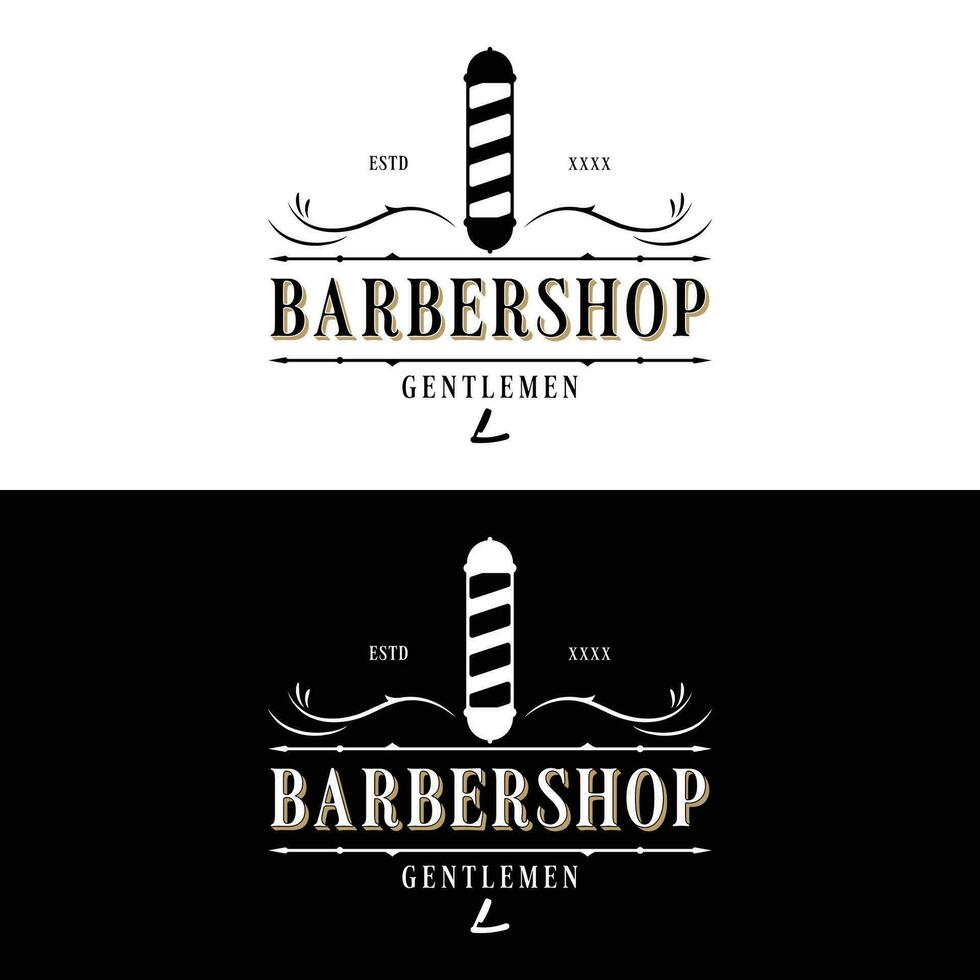 retro Clásico barbería Corte de pelo y afeitado logo modelo con Corte de pelo equipo diseño. logo para negocio, emblema, etiqueta, Barbero y insignia. vector