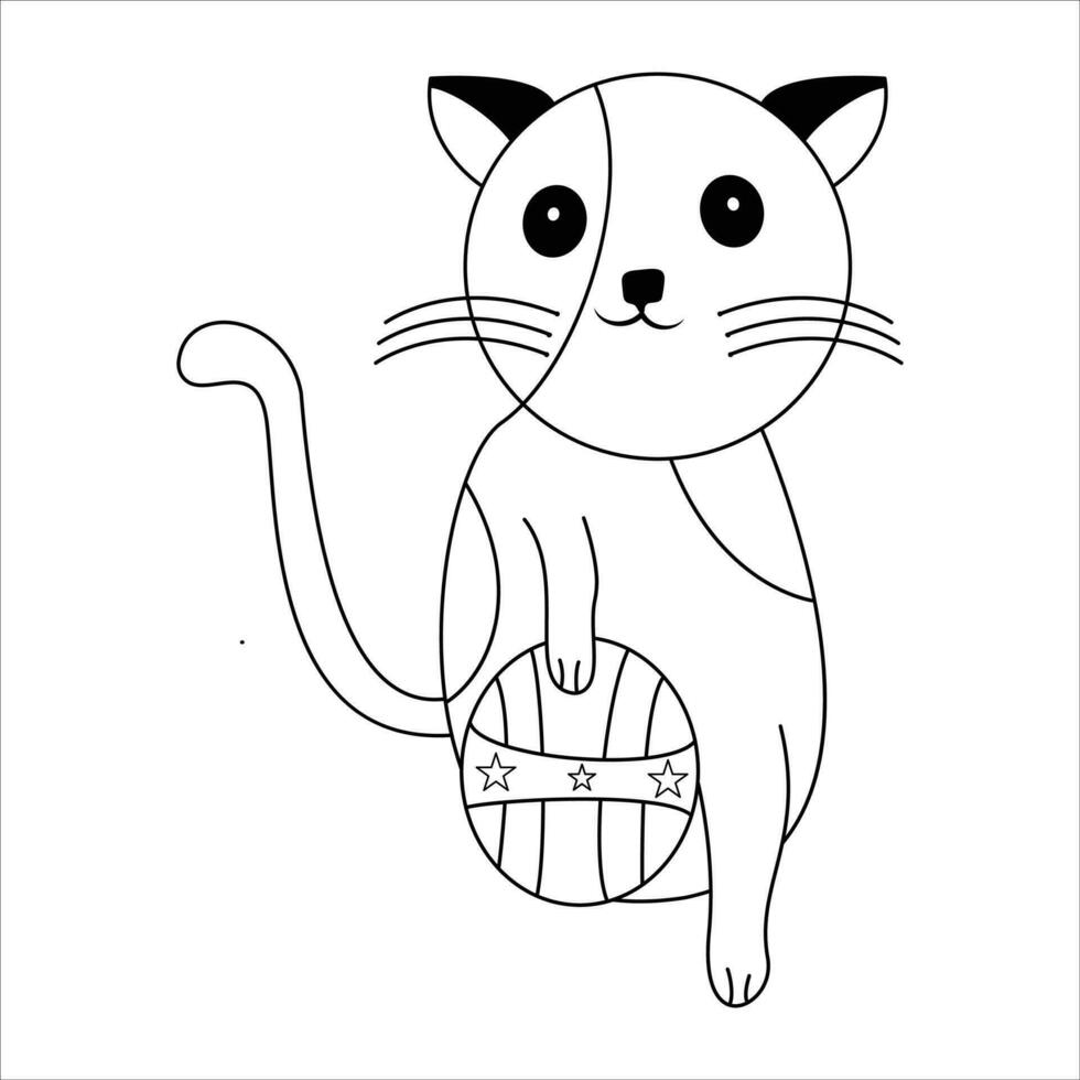 cute cat and ball line art vector