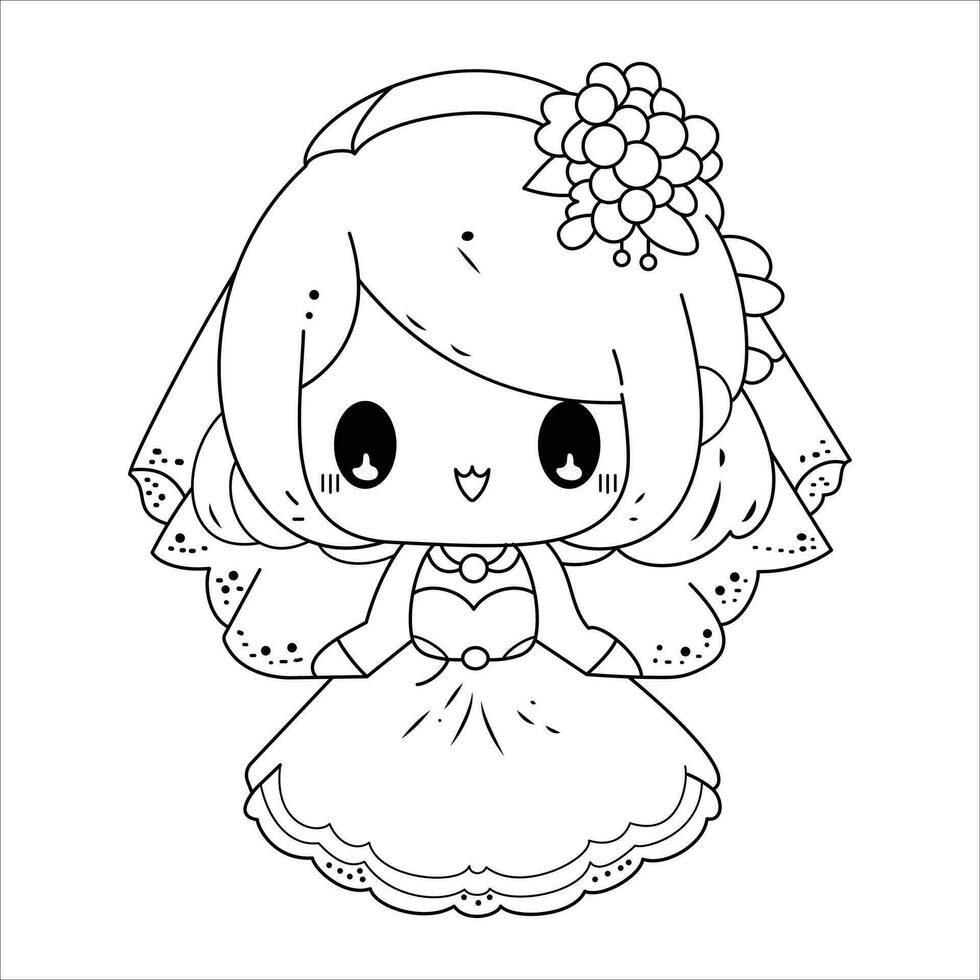 Color In Cute Bride Character Icon stock illustration vector