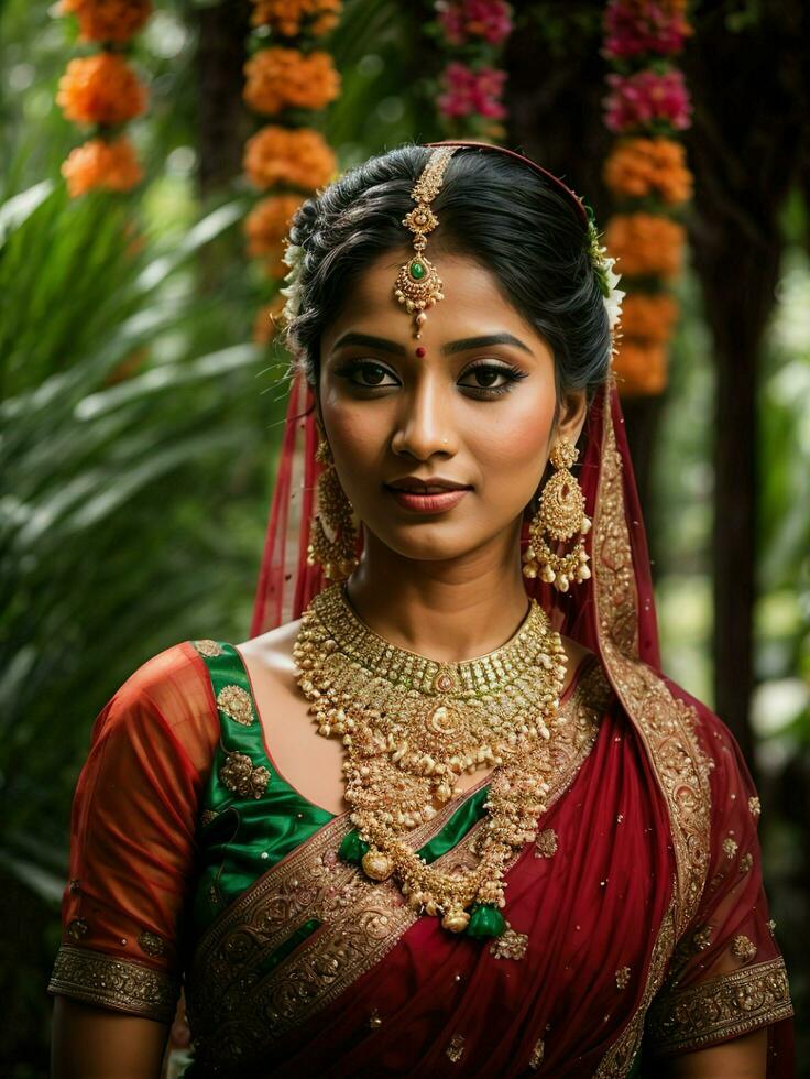 AI Generated. AI Generative - Bangladeshi Bridal Beauty - A Radiant Celebration of Culture and Nature photo