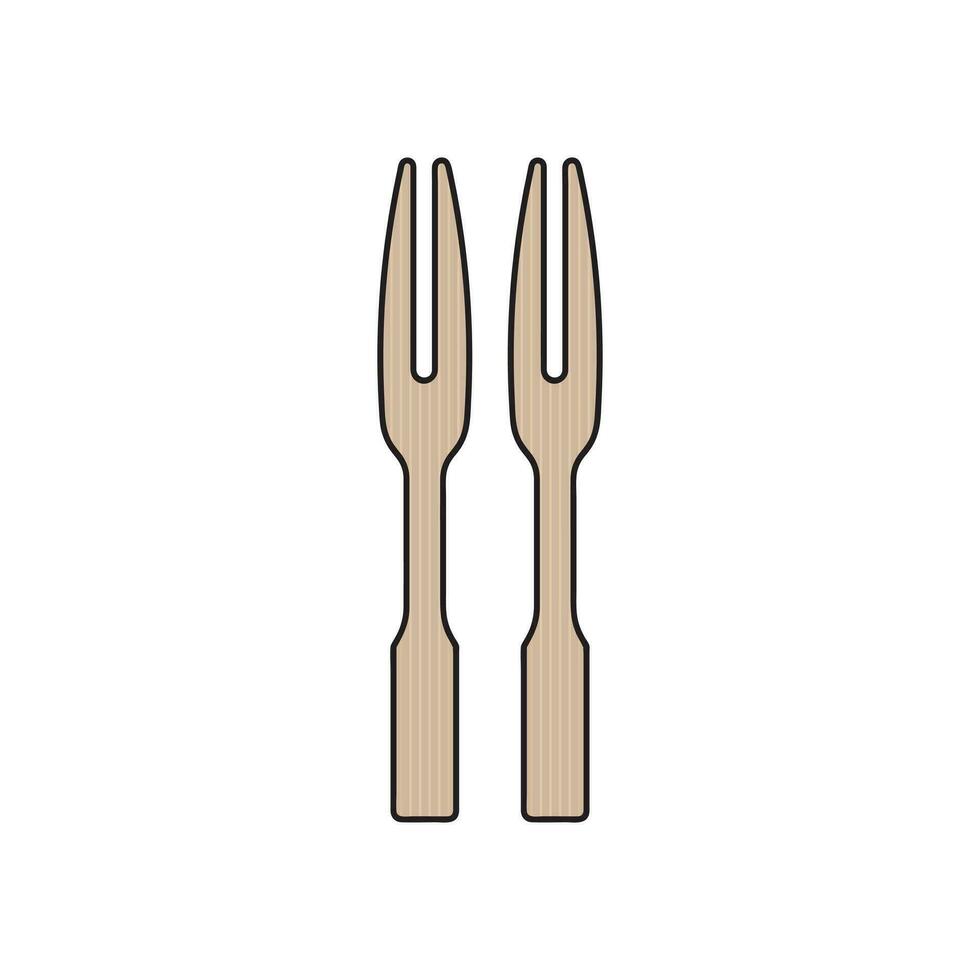 Kids drawing Cartoon Vector illustration wooden mini fork Isolated in doodle style