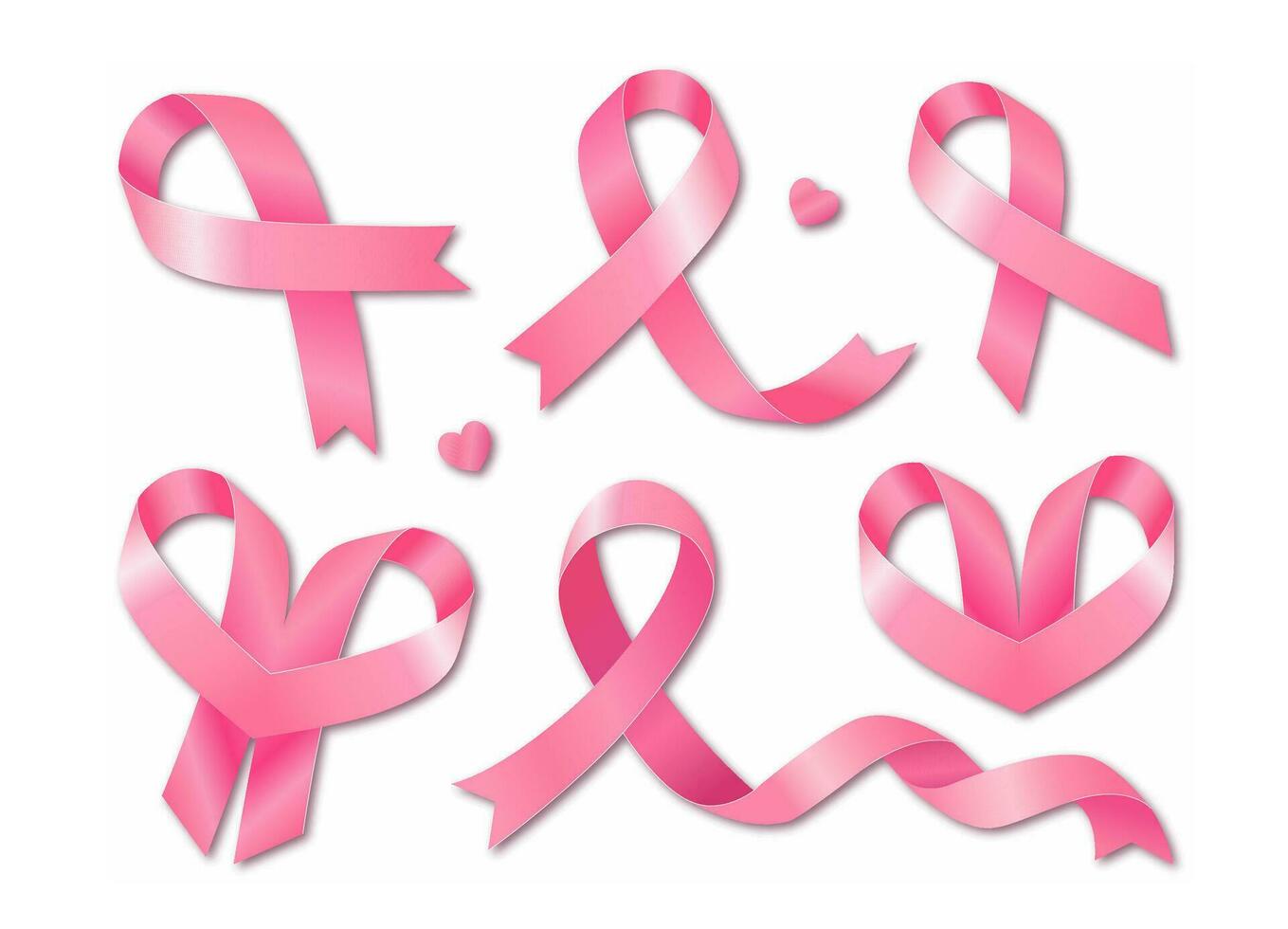 Big set of pink ribbons. Symbol of the fight against breast cancer