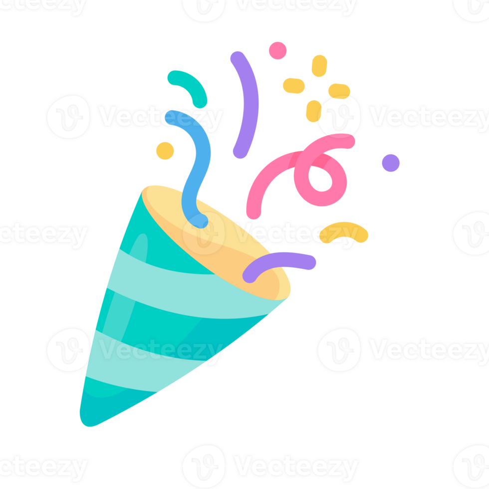 Party poppers explode confetti at birthday party events. png